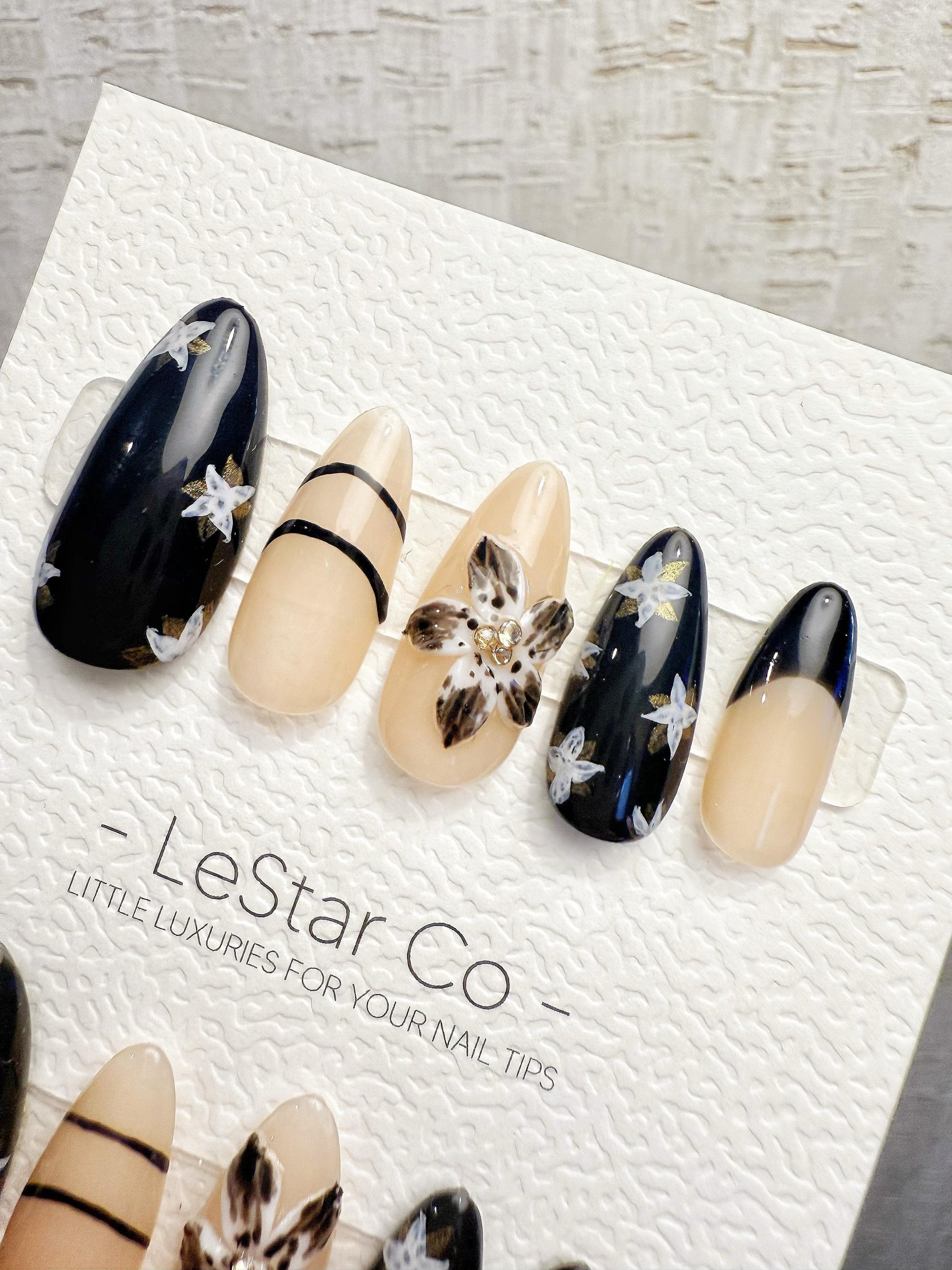 4for3 Timed Offer)Reusable Noir Garden 3D Petal| Premium Handmade Press on Nails Gel | Fake Nails | Cute Pressons Gel Nail TMR1065