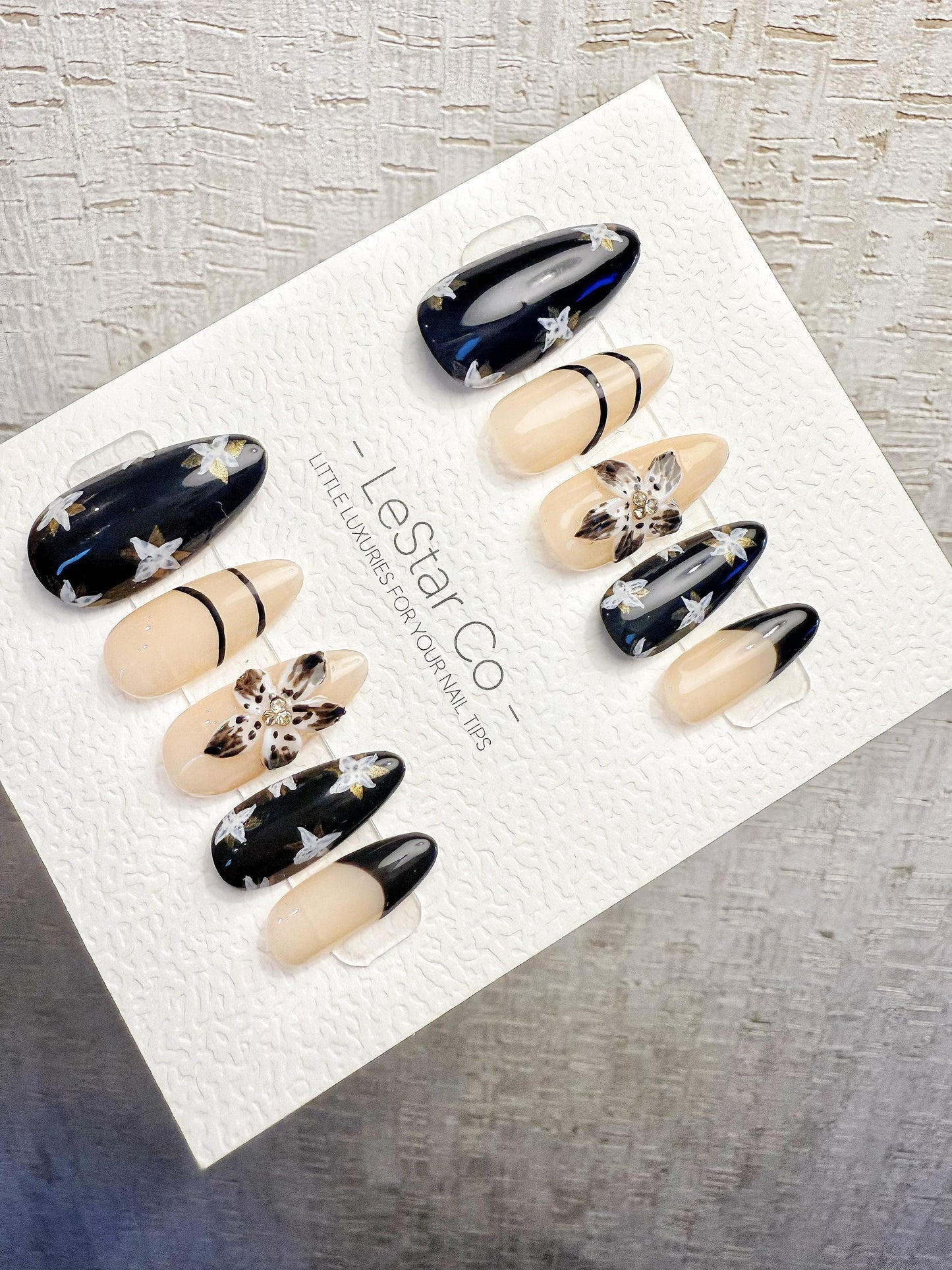 4for3 Timed Offer)Reusable Noir Garden 3D Petal| Premium Handmade Press on Nails Gel | Fake Nails | Cute Pressons Gel Nail TMR1065