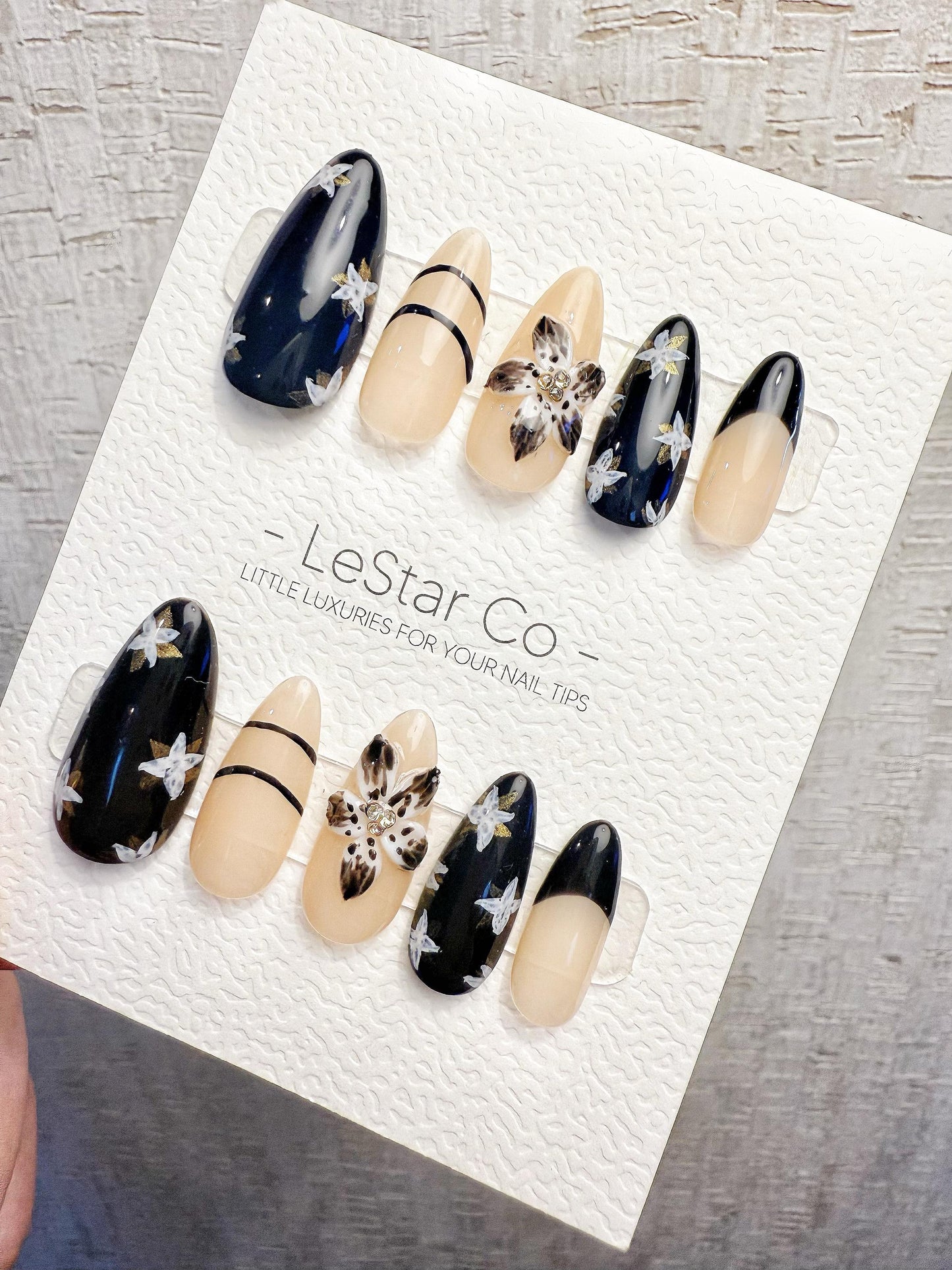 4for3 Timed Offer)Reusable Noir Garden 3D Petal| Premium Handmade Press on Nails Gel | Fake Nails | Cute Pressons Gel Nail TMR1065