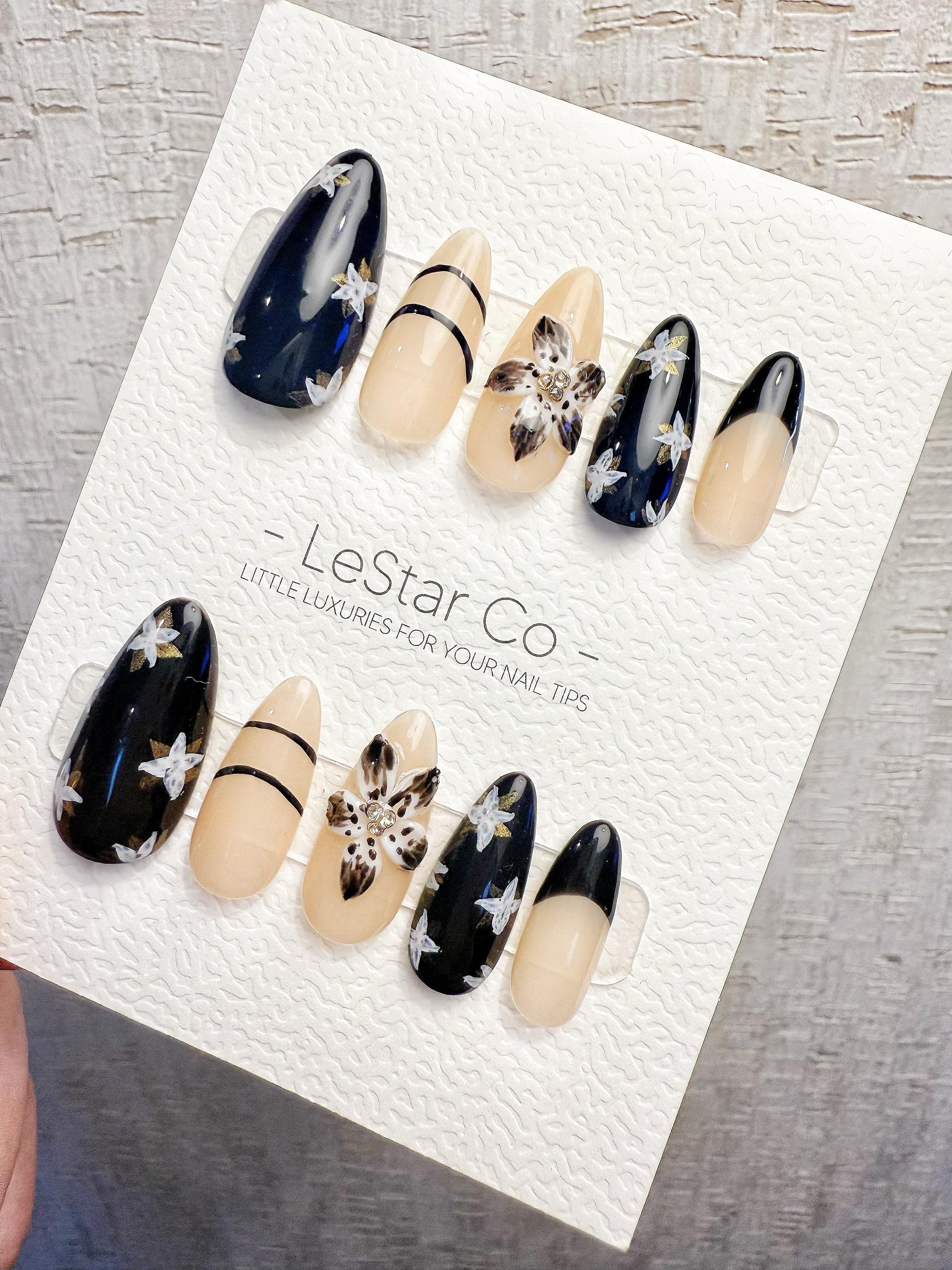 4for3 Timed Offer)Reusable Noir Garden 3D Petal| Premium Handmade Press on Nails Gel | Fake Nails | Cute Pressons Gel Nail TMR1065