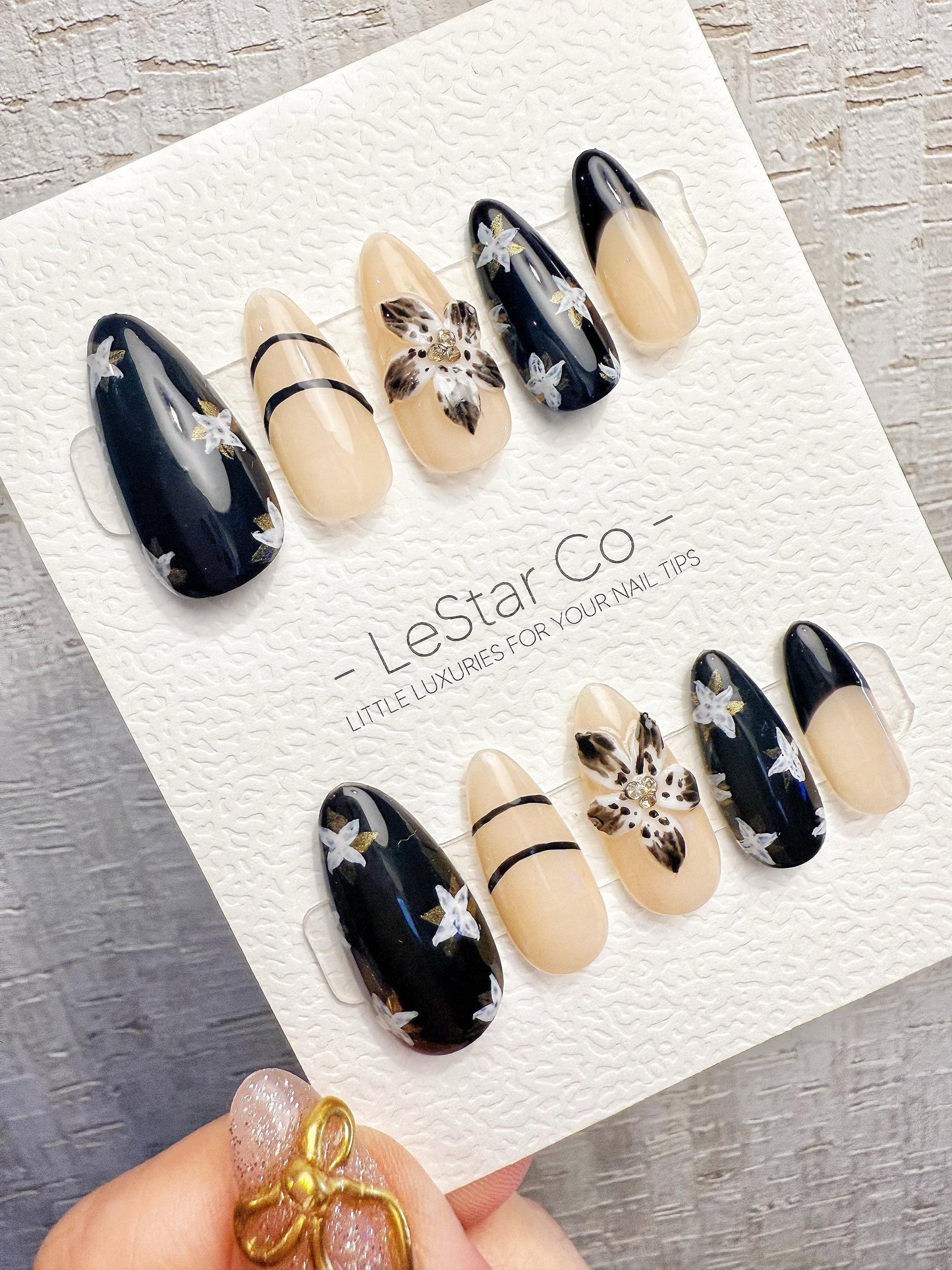 4for3 Timed Offer)Reusable Noir Garden 3D Petal| Premium Handmade Press on Nails Gel | Fake Nails | Cute Pressons Gel Nail TMR1065