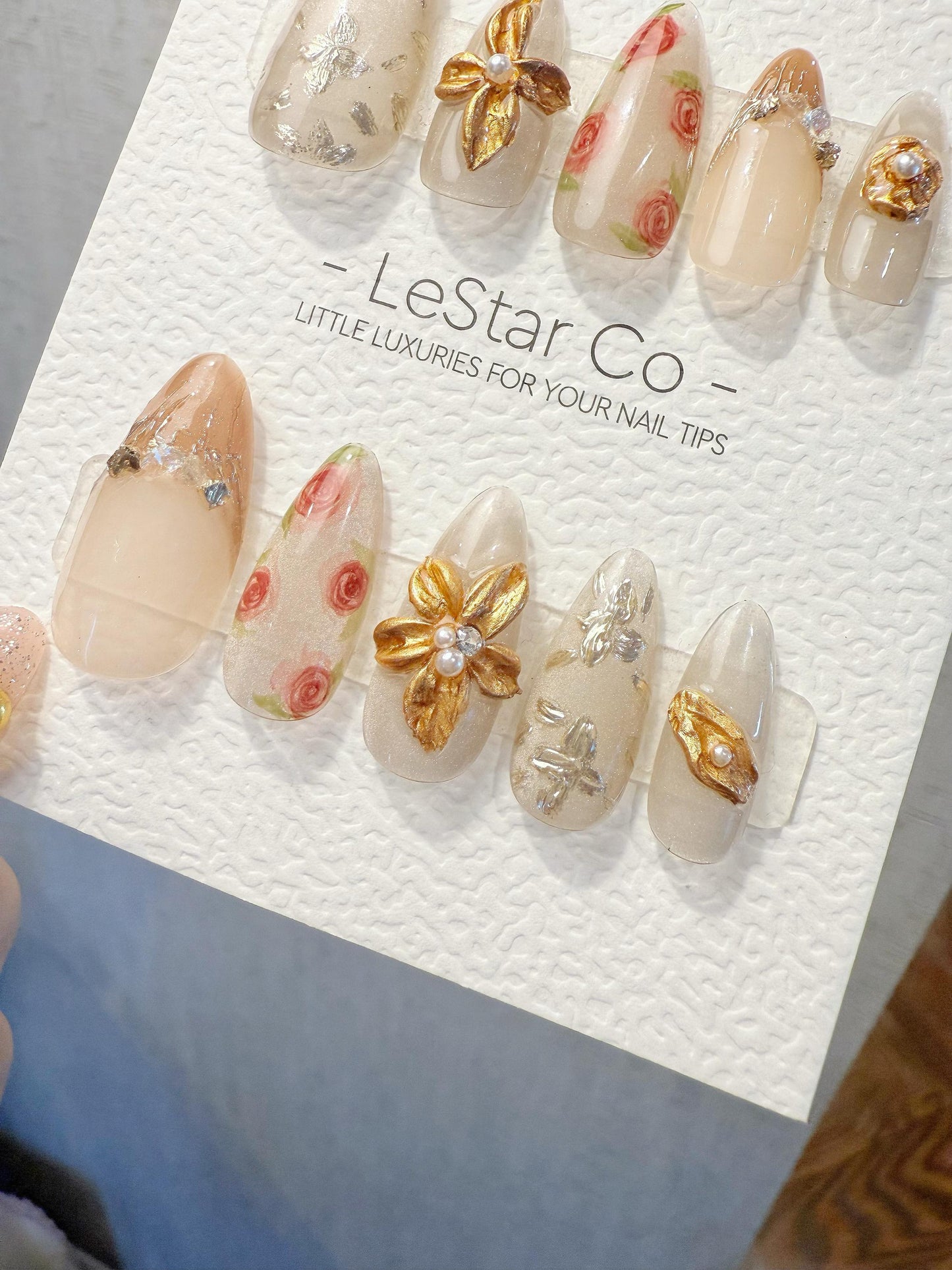 4for3 Timed Offer)Reusable Noir Garden 3D Petal| Premium Handmade Press on Nails Gel | Fake Nails | Cute Pressons Gel Nail TMR1067