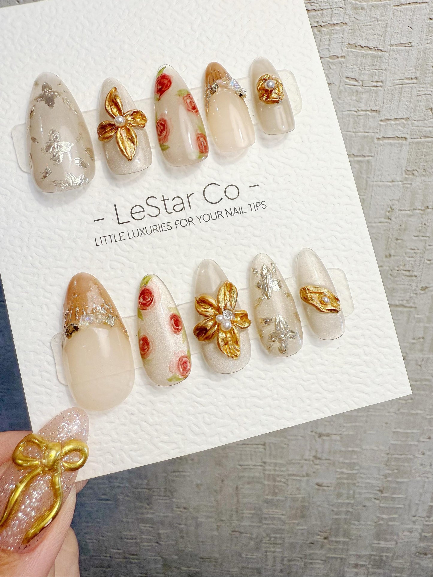 4for3 Timed Offer)Reusable Noir Garden 3D Petal| Premium Handmade Press on Nails Gel | Fake Nails | Cute Pressons Gel Nail TMR1067