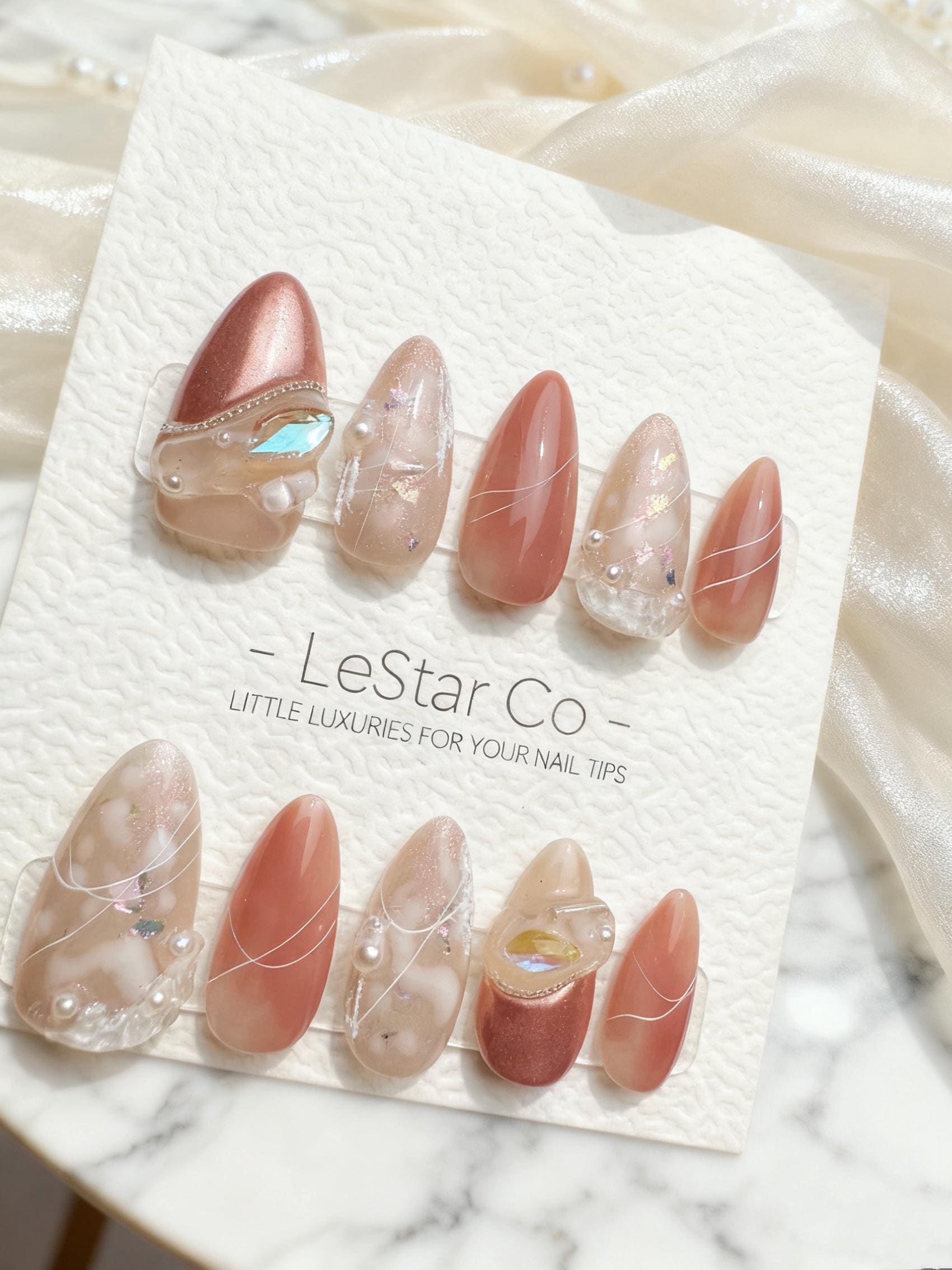 Reusable Iridescent Mirage Nail Art| Premium Handmade Press on Nails Gel | Fake Nails | Cute Pressons Gel Nail Artist faux nails QN423