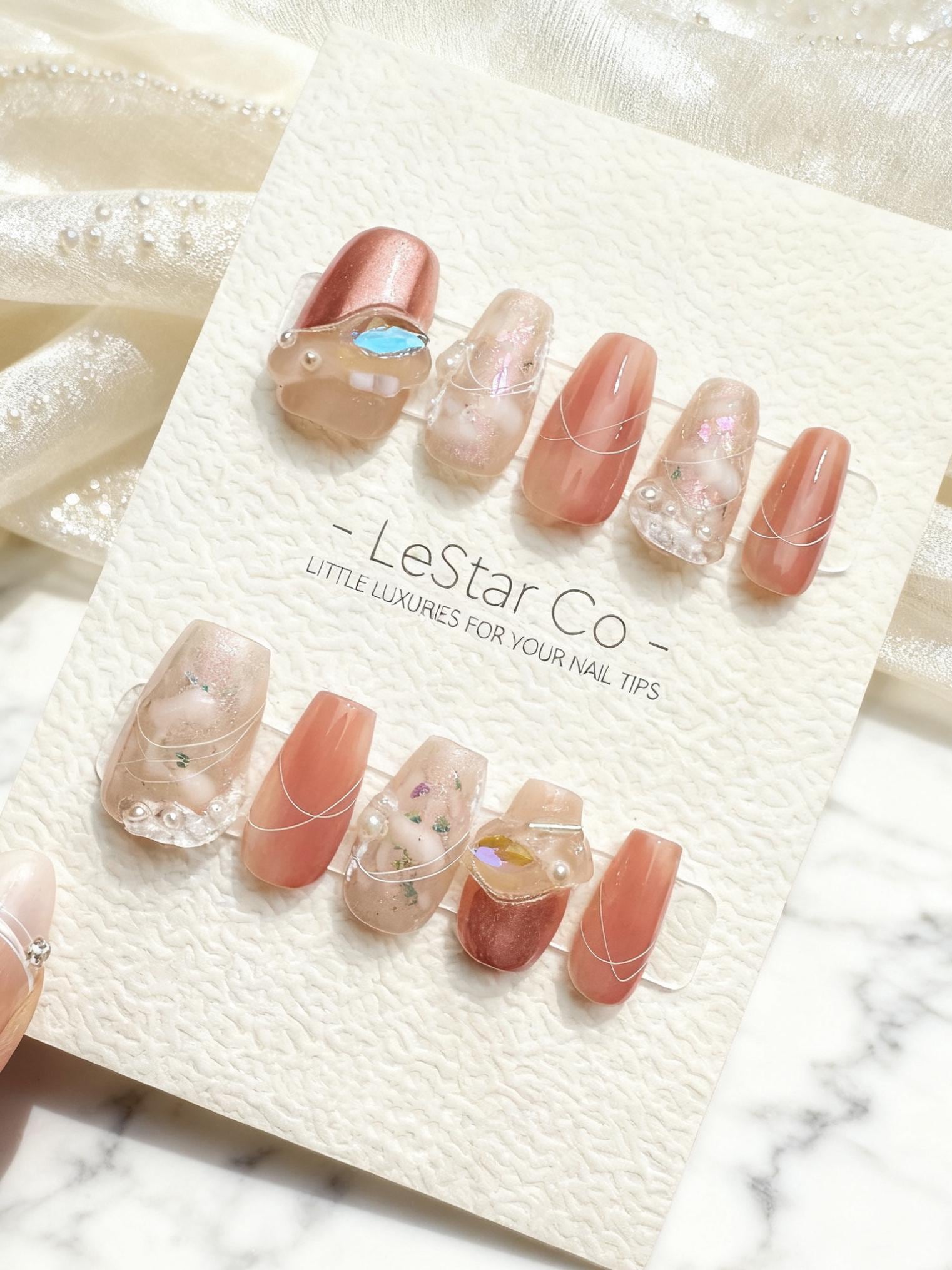 Reusable Iridescent Mirage Nail Art| Premium Handmade Press on Nails Gel | Fake Nails | Cute Pressons Gel Nail Artist faux nails QN423