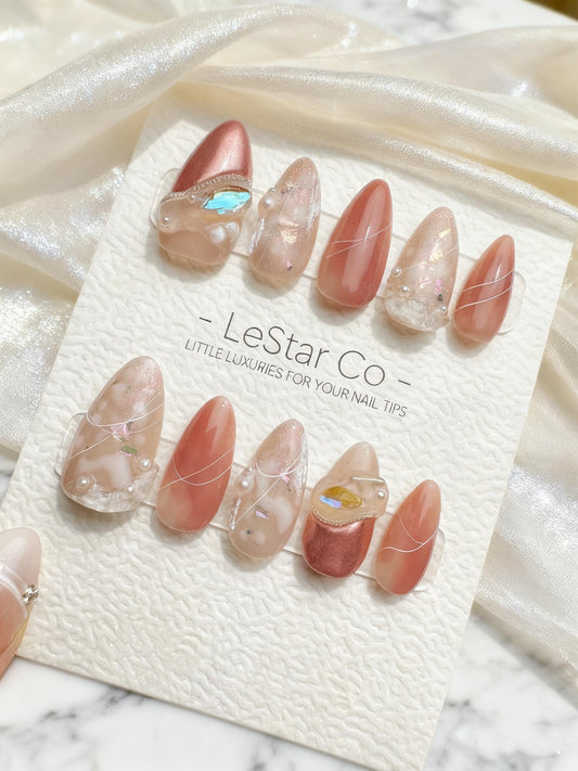 Reusable Iridescent Mirage Nail Art| Premium Handmade Press on Nails Gel | Fake Nails | Cute Pressons Gel Nail Artist faux nails QN423