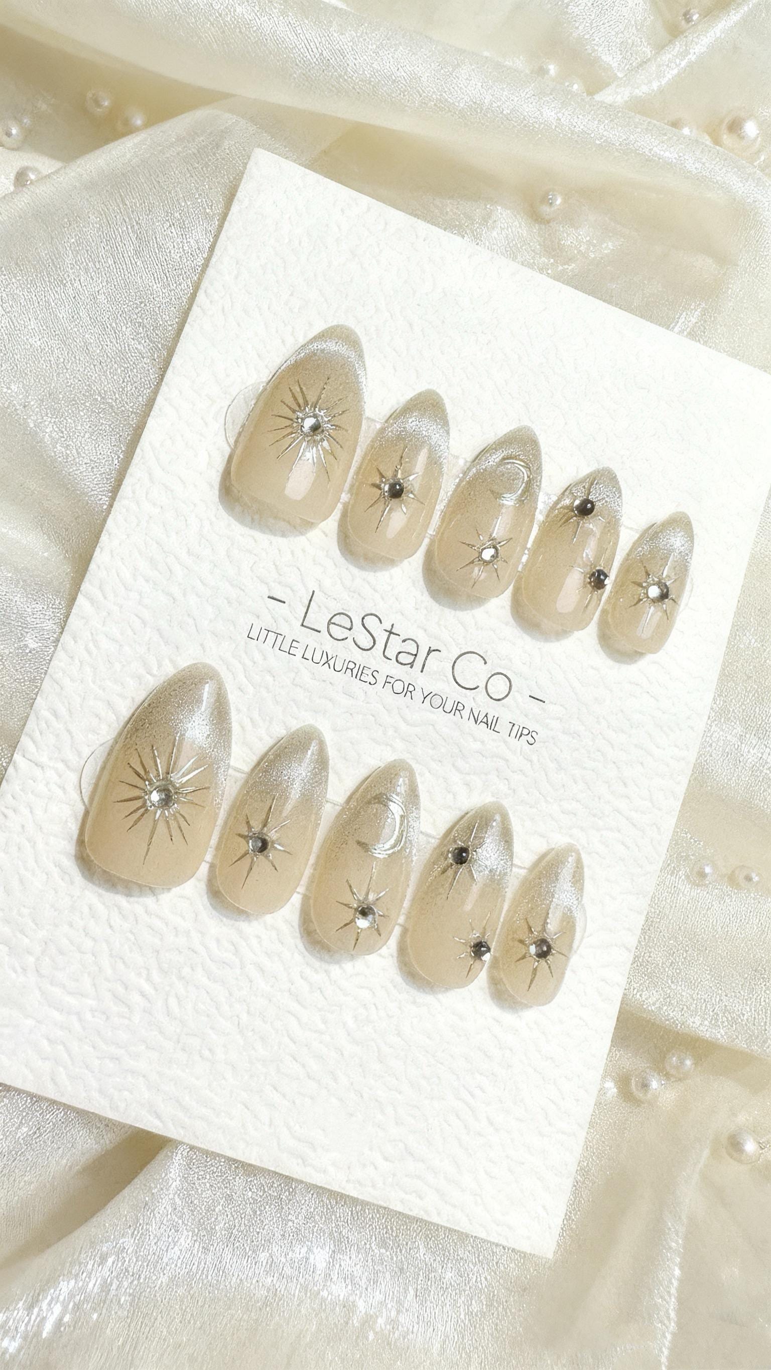 Reusable Celestial Gleam Cat Eye Effect French Tip| Premium Handmade Press on Nails Gel | Fake Nails | Cute Pressons Gel Nail faux nails