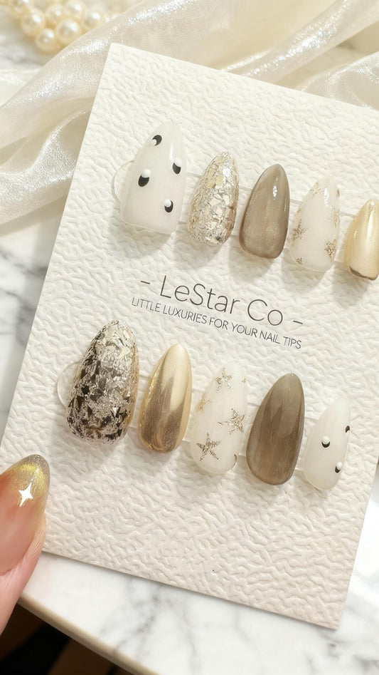 Reusable Gilded Night Sky |Premium Handmade Press on Nails Gel | Fake Nails | Cute Pressons Nail Artist faux nails ML567