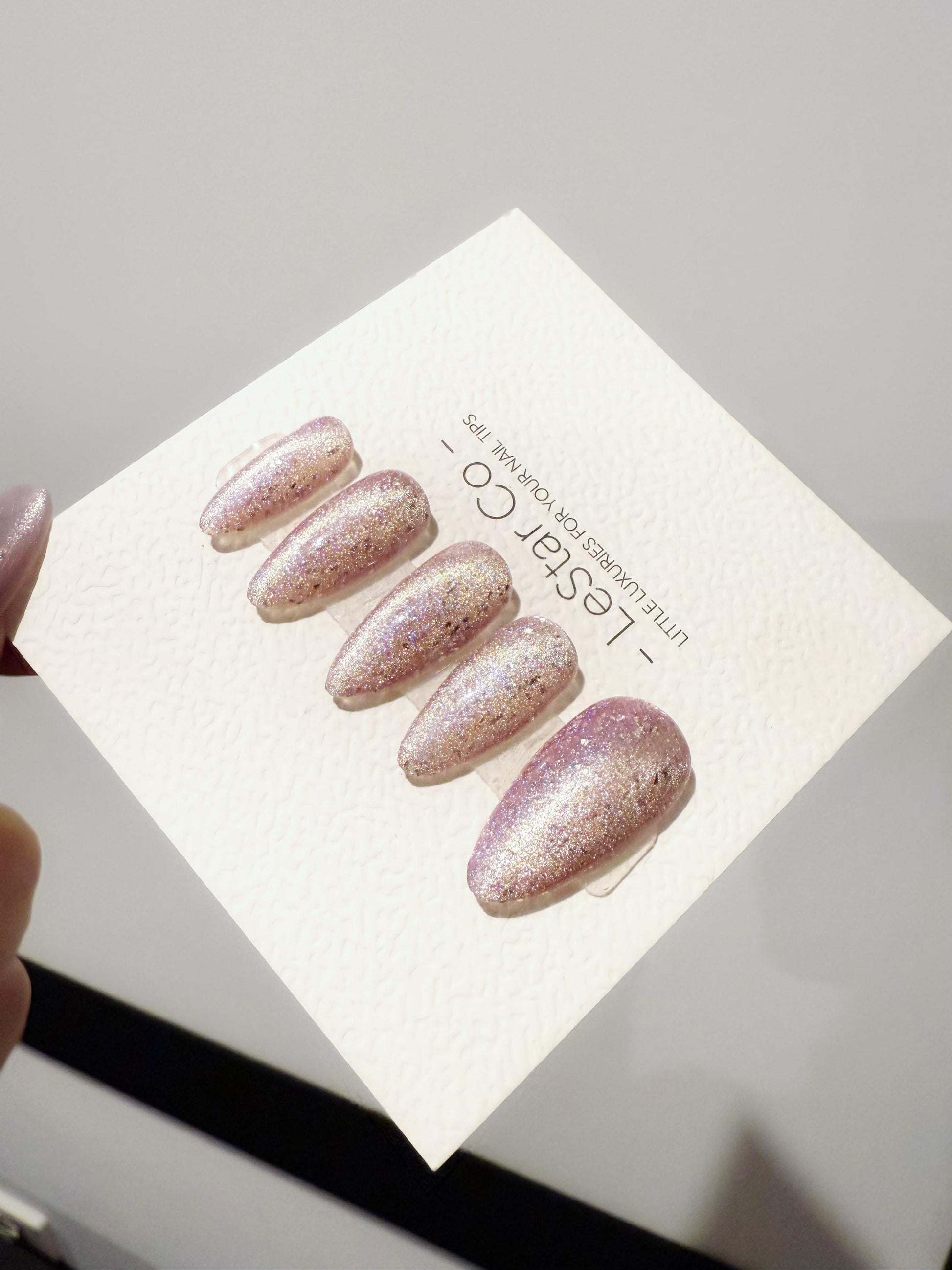 Reusable Celestial Lilac Sparkle Cat Eye Effect| Premium Handmade Press on Nails Gel | Fake Nails | Cute Pressons Gel Nail Artist faux nails