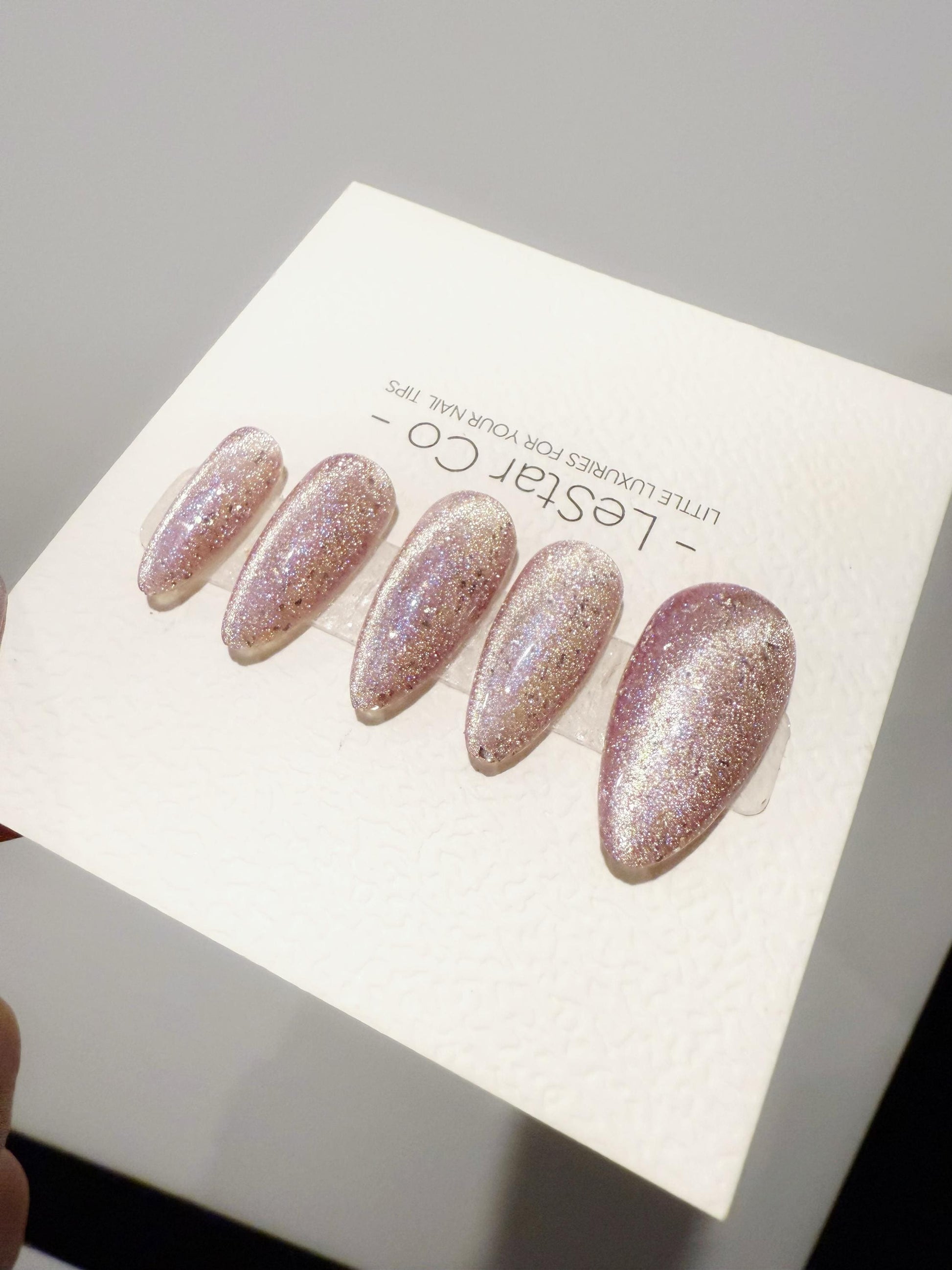 Reusable Celestial Lilac Sparkle Cat Eye Effect| Premium Handmade Press on Nails Gel | Fake Nails | Cute Pressons Gel Nail Artist faux nails