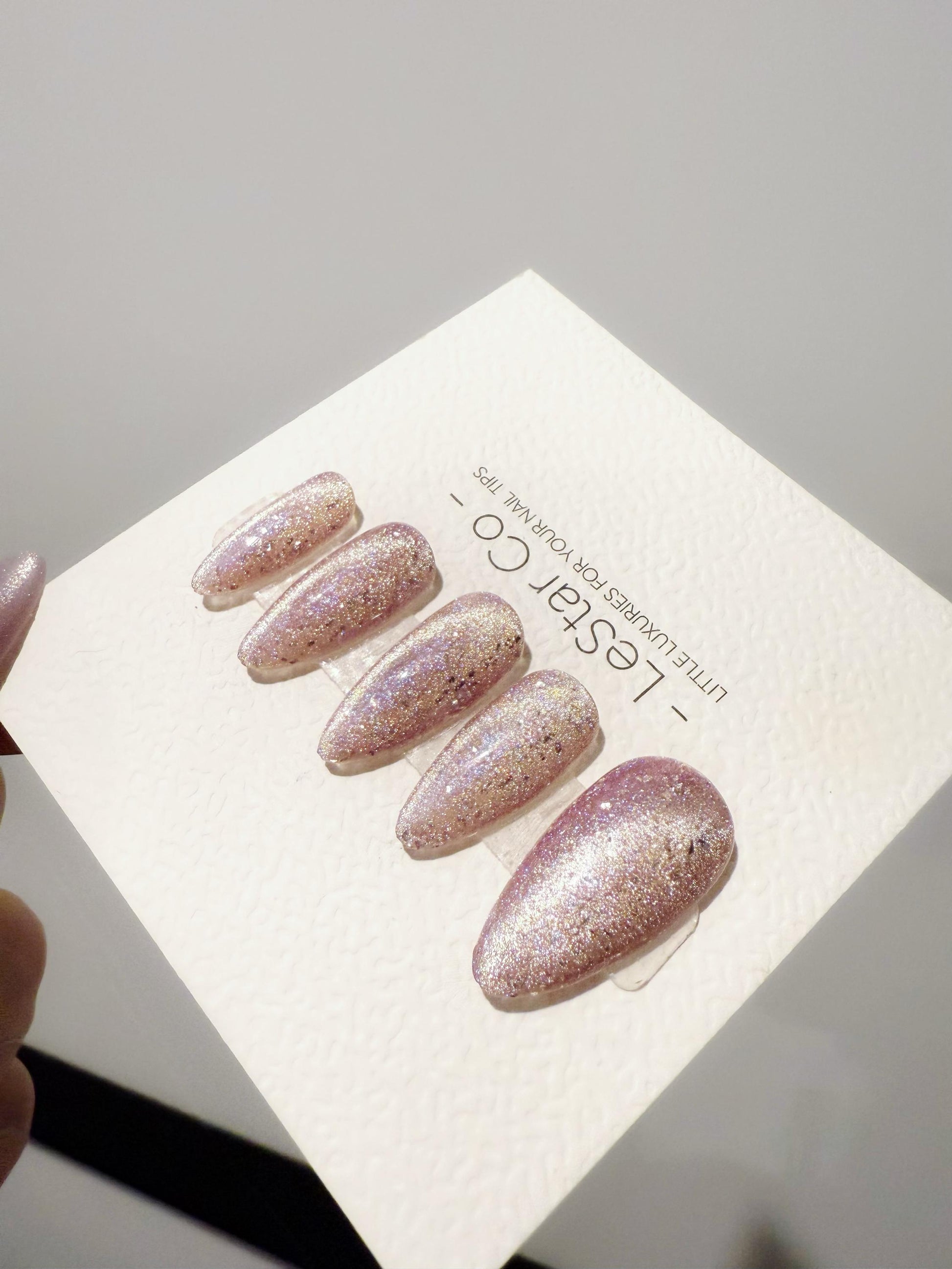 Reusable Celestial Lilac Sparkle Cat Eye Effect| Premium Handmade Press on Nails Gel | Fake Nails | Cute Pressons Gel Nail Artist faux nails