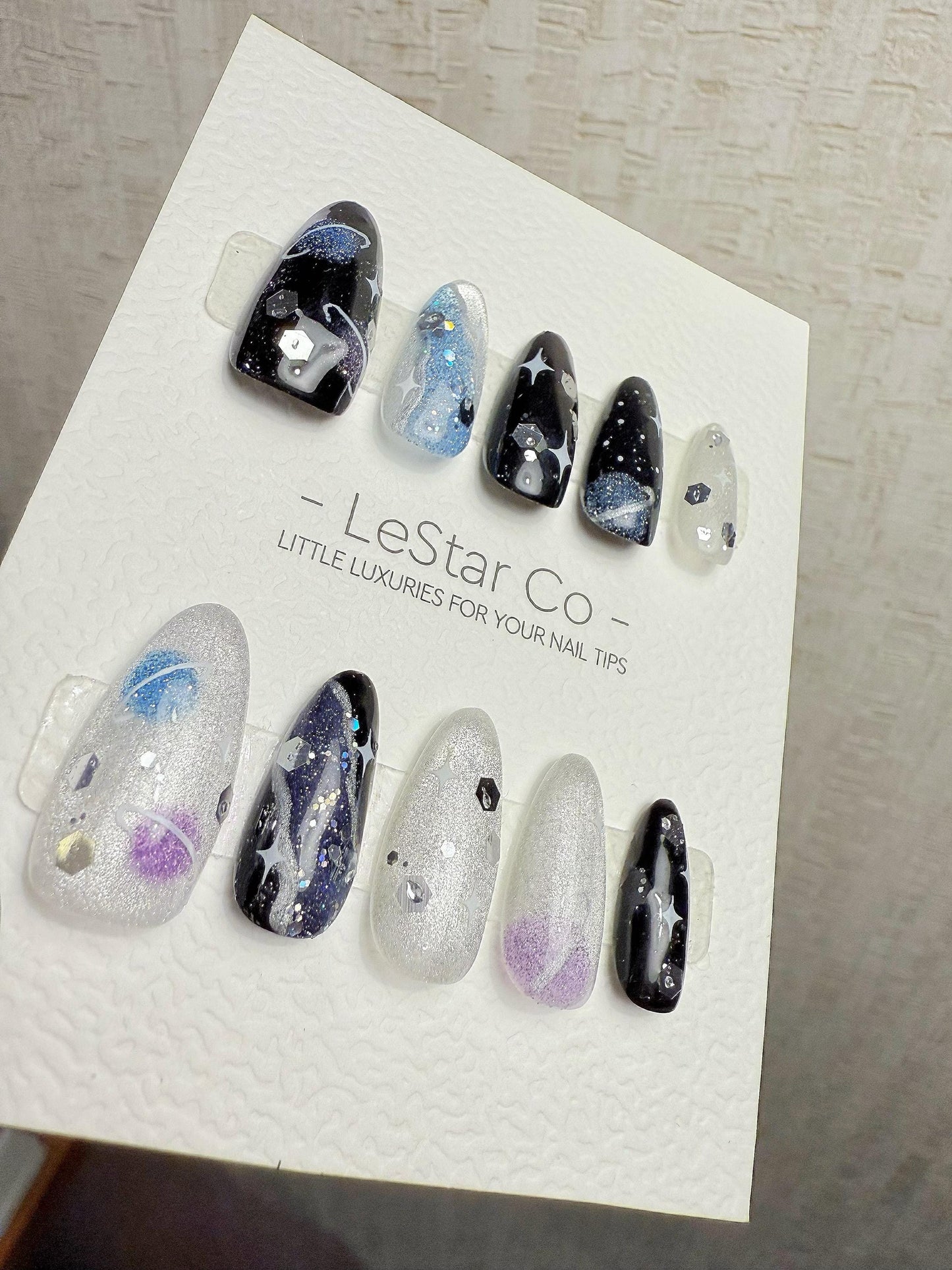 4for3 Timed Offer)Reusable Nebula Nights Cat Eye Effect| Premium Handmade Press on Nails Gel | Fake Nails | Cute Pressons Gel Nail MC1068