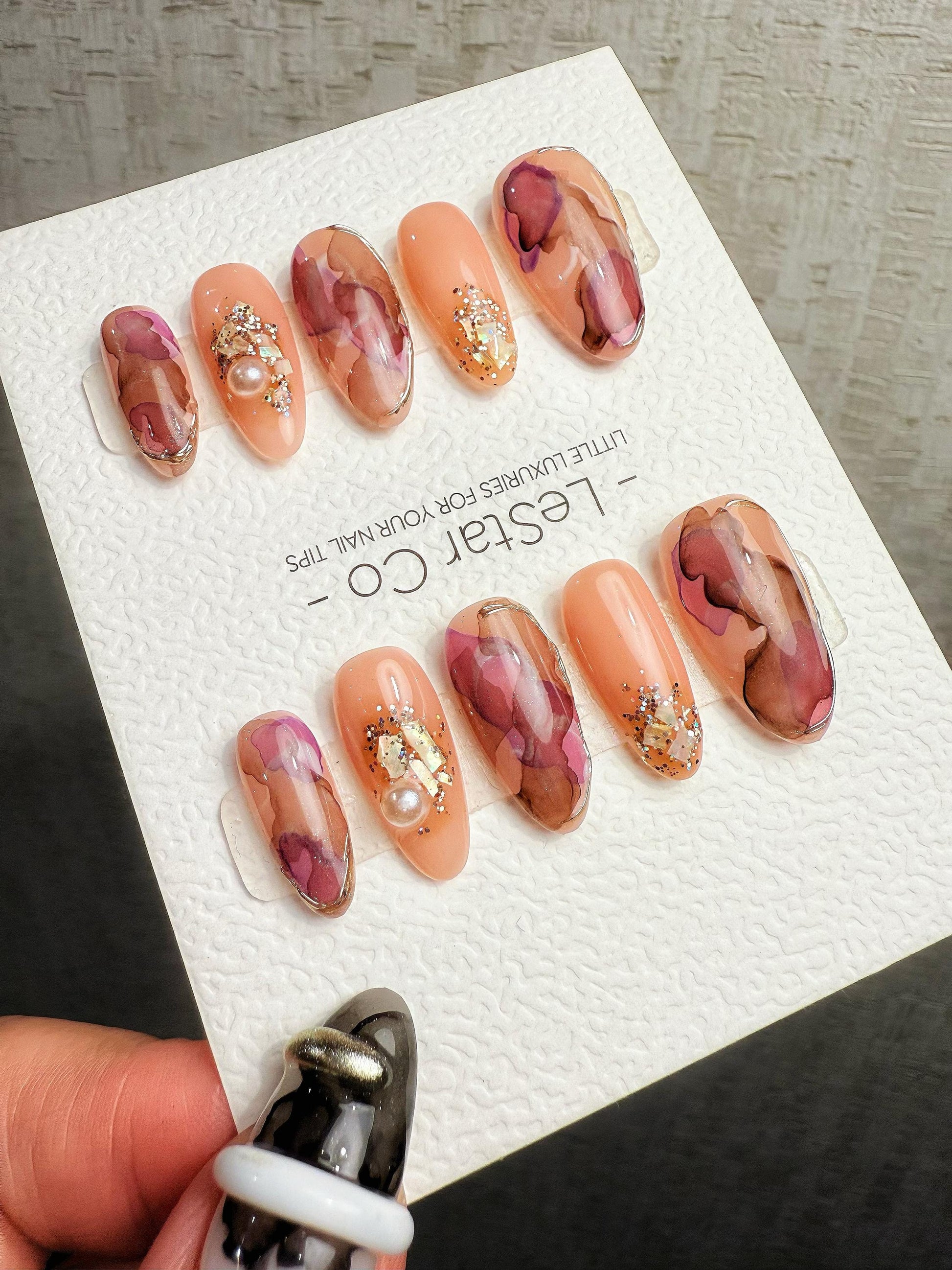 4for3 Timed Offer)Reusable Mauve Mirage| Premium Handmade Press on Nails Gel | Fake Nails | Cute Pressons Gel Nail MC1069