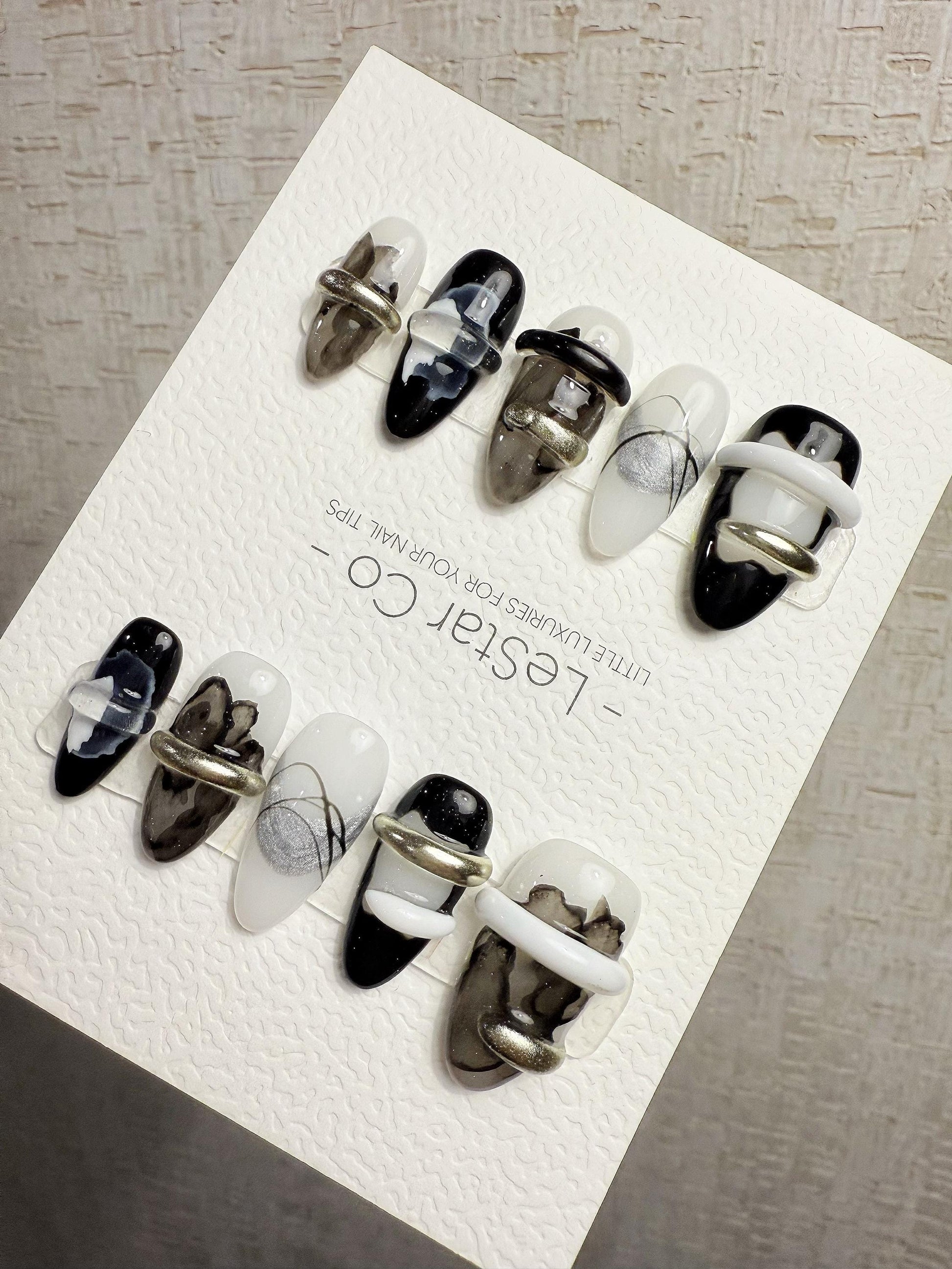 4for3 Timed Offer)Reusable Ink Dimension 3D Effect| Premium Handmade Press on Nails Gel | Fake Nails | Cute Pressons Gel Nail MC1070