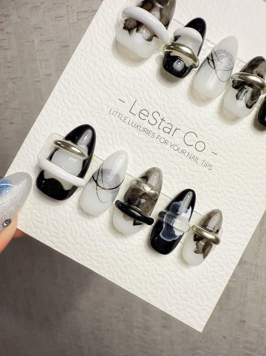 4for3 Timed Offer)Reusable Ink Dimension 3D Effect| Premium Handmade Press on Nails Gel | Fake Nails | Cute Pressons Gel Nail MC1070