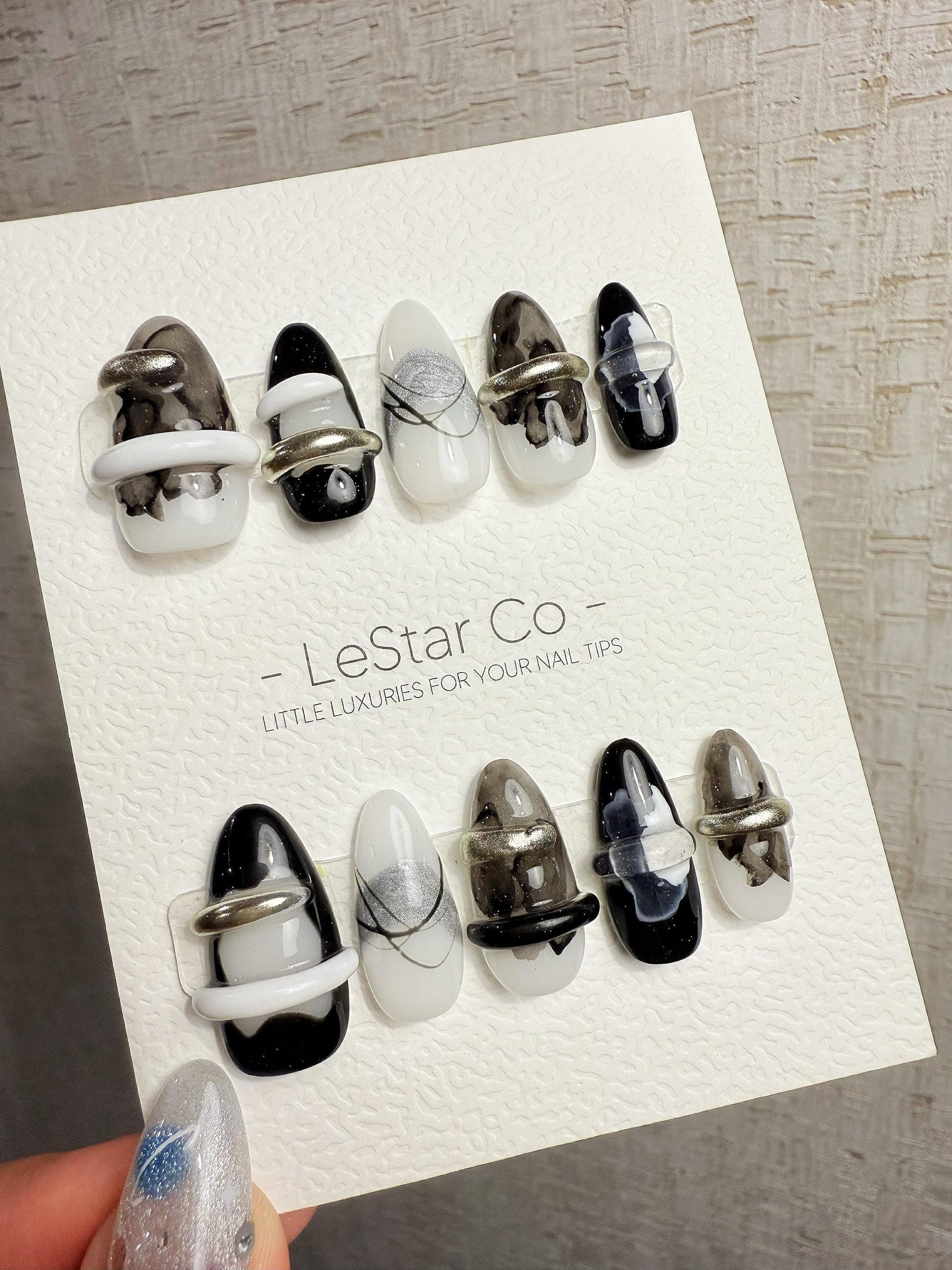 4for3 Timed Offer)Reusable Ink Dimension 3D Effect| Premium Handmade Press on Nails Gel | Fake Nails | Cute Pressons Gel Nail MC1070