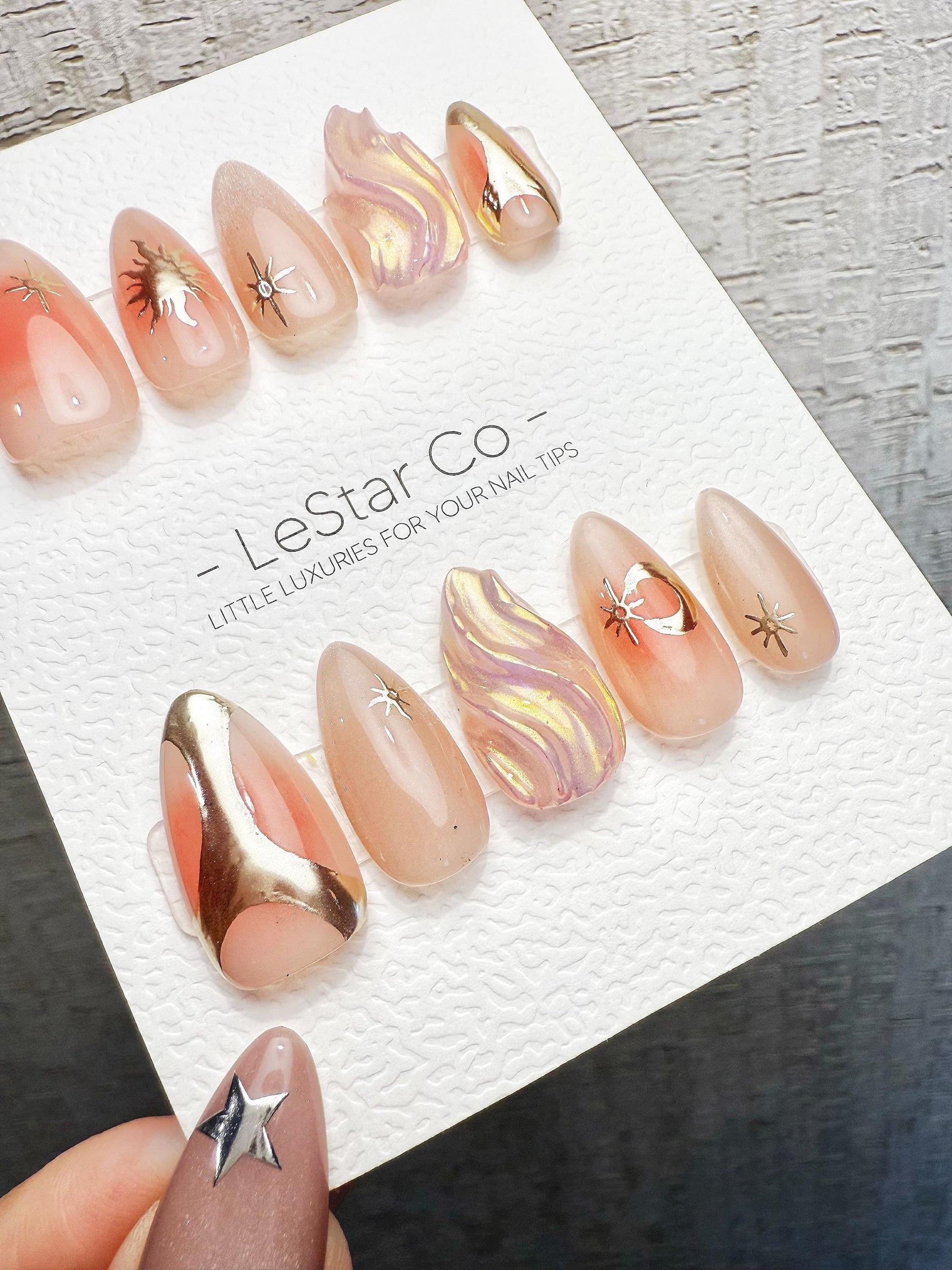 4for3 Timed Offer)Reusable Solar Whisper 3D Effect| Premium Handmade Press on Nails Gel | Fake Nails | Cute Pressons Gel Nail MC1072