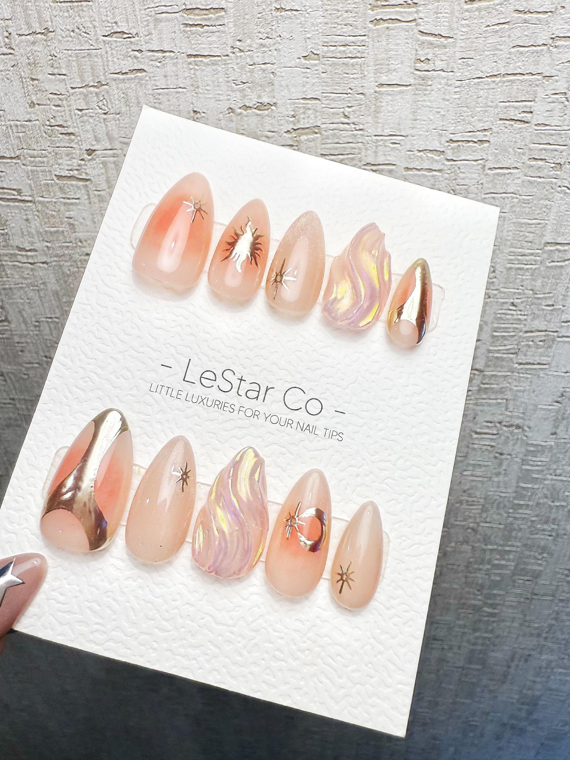 4for3 Timed Offer)Reusable Solar Whisper 3D Effect| Premium Handmade Press on Nails Gel | Fake Nails | Cute Pressons Gel Nail MC1072