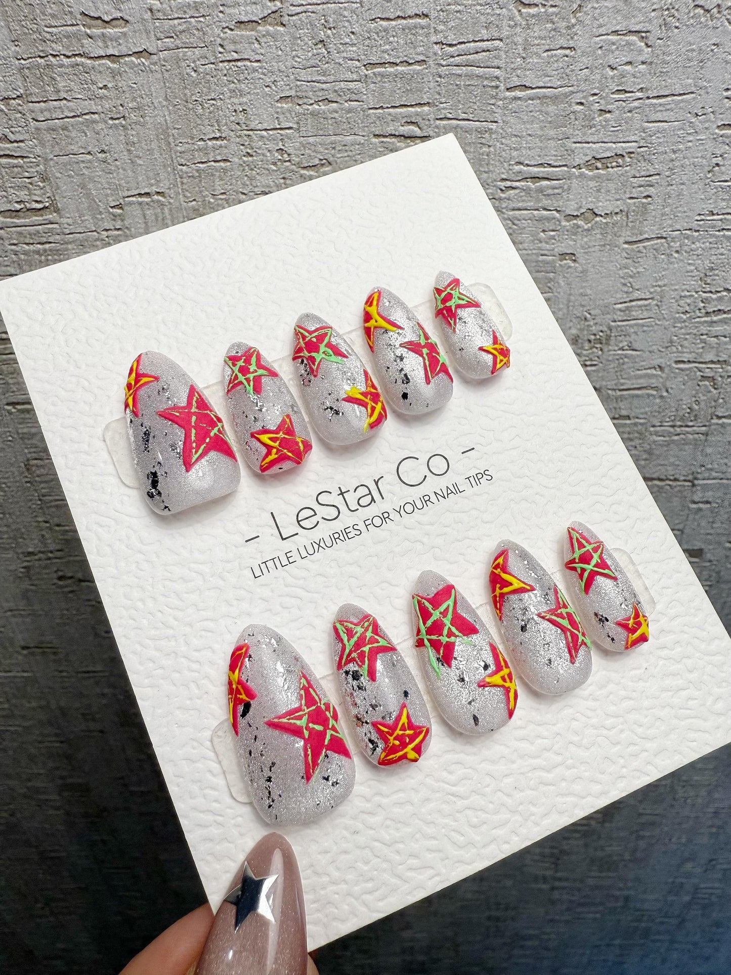 4for3 Timed Offer)Reusable Solar Whisper 3D Effect| Premium Handmade Press on Nails Gel | Fake Nails | Cute Pressons Gel Nail ML1075