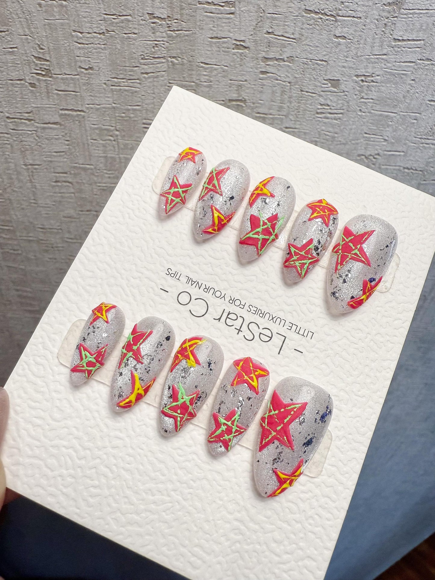 4for3 Timed Offer)Reusable Solar Whisper 3D Effect| Premium Handmade Press on Nails Gel | Fake Nails | Cute Pressons Gel Nail ML1075