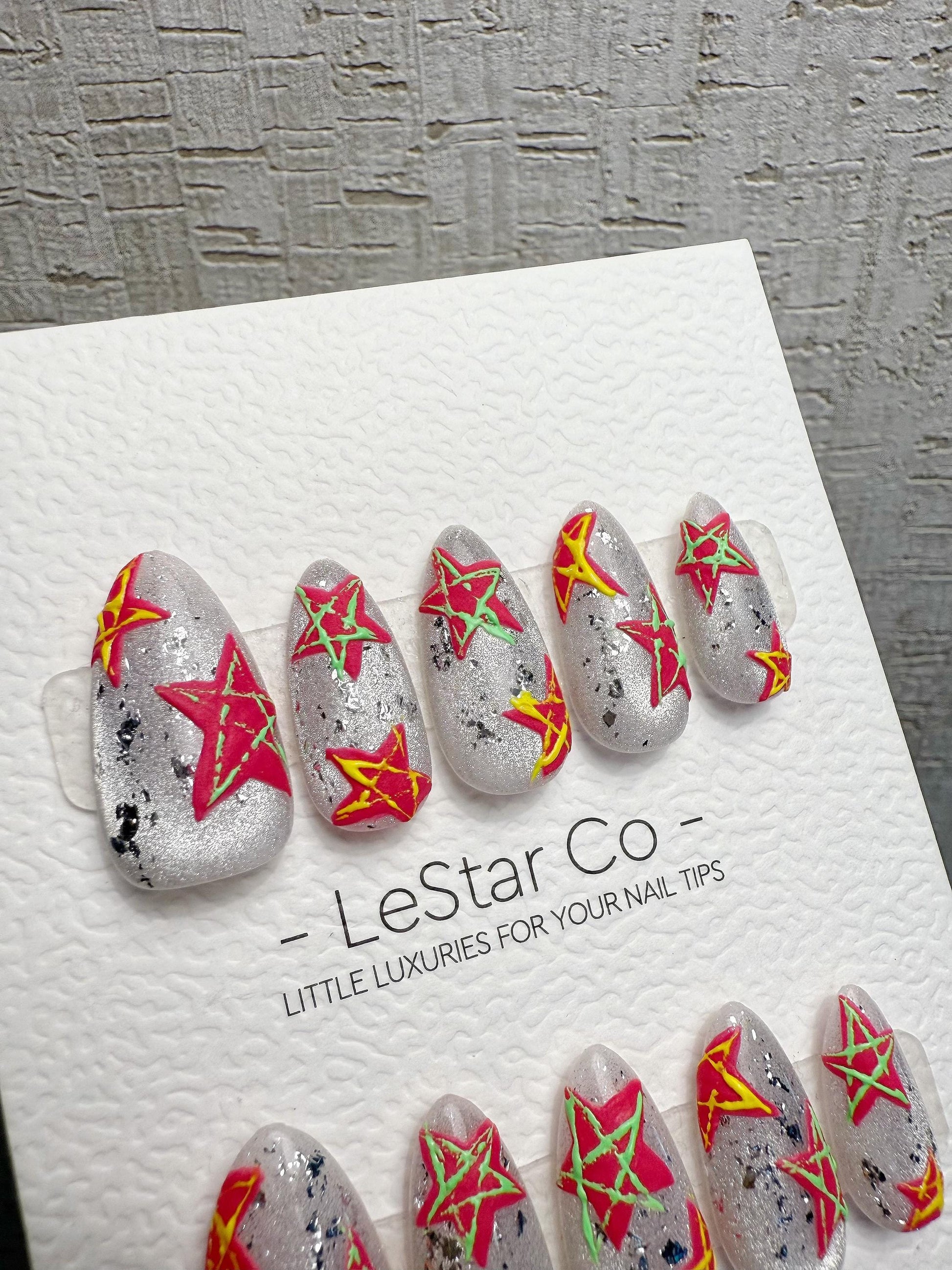 4for3 Timed Offer)Reusable Solar Whisper 3D Effect| Premium Handmade Press on Nails Gel | Fake Nails | Cute Pressons Gel Nail ML1075