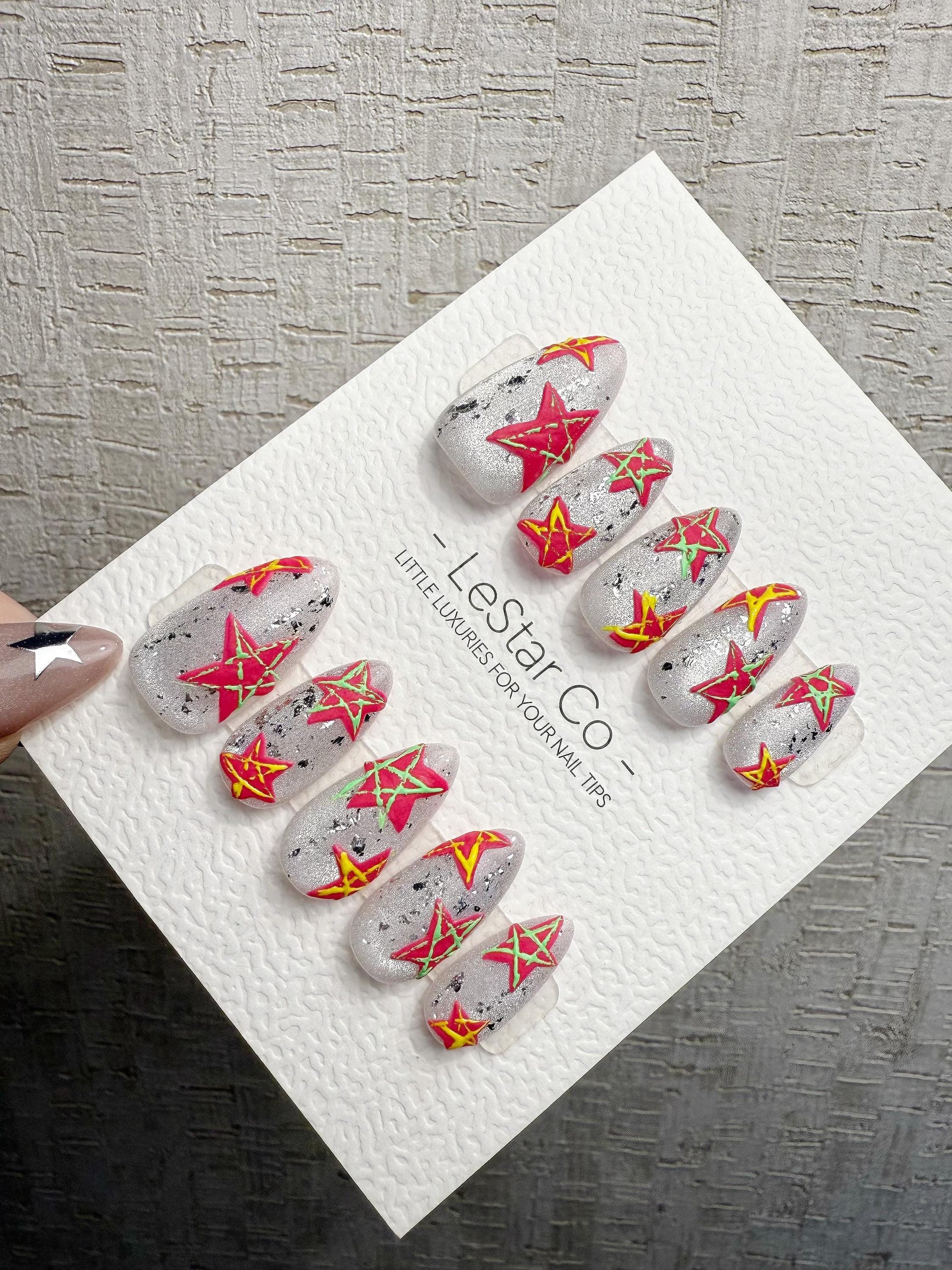 4for3 Timed Offer)Reusable Solar Whisper 3D Effect| Premium Handmade Press on Nails Gel | Fake Nails | Cute Pressons Gel Nail ML1075