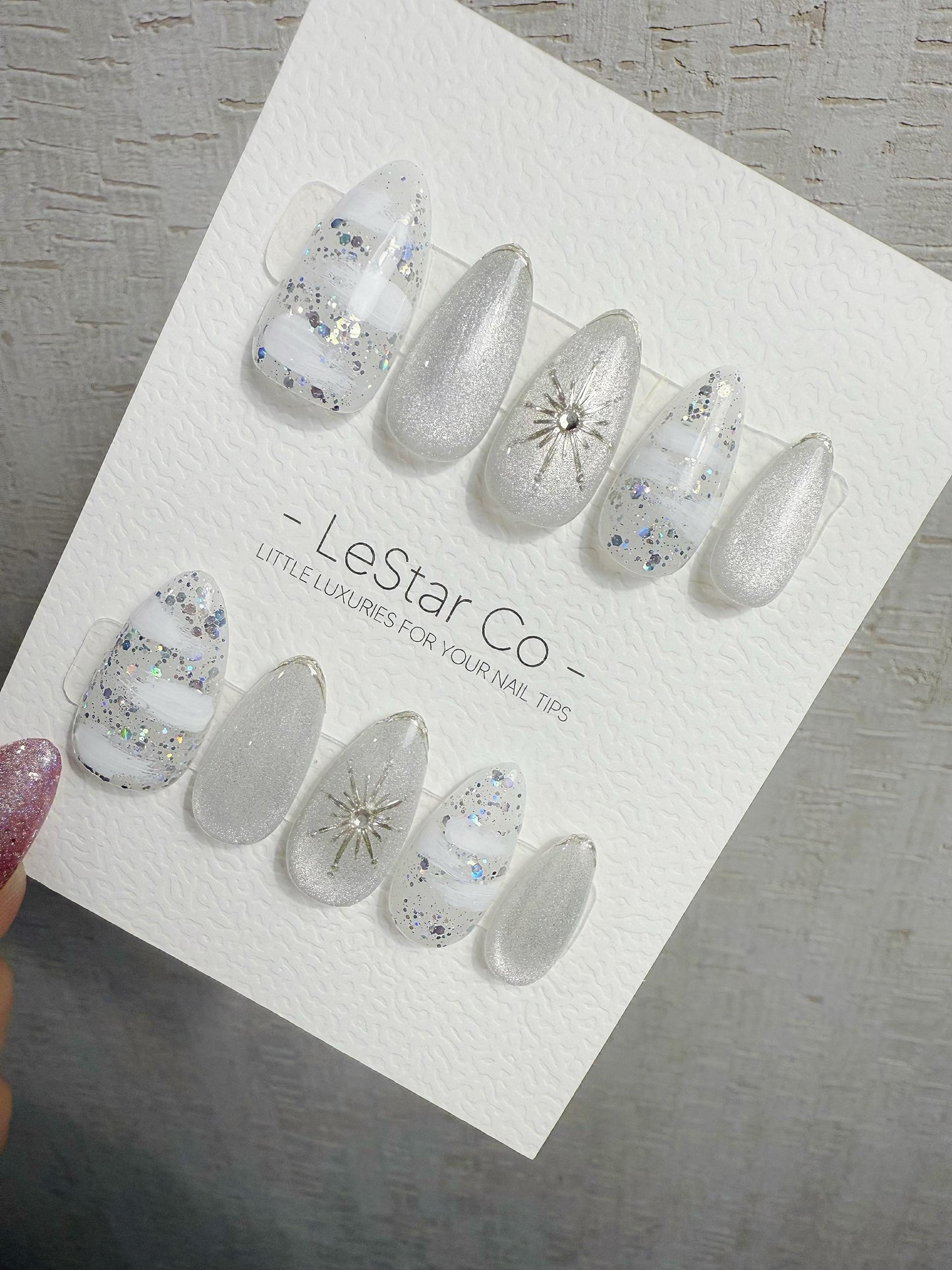 4for3 Timed Offer)Reusable Winter Halo Cat Eye Effect| Premium Handmade Press on Nails Gel | Fake Nails | Cute Pressons Gel Nail MC1062