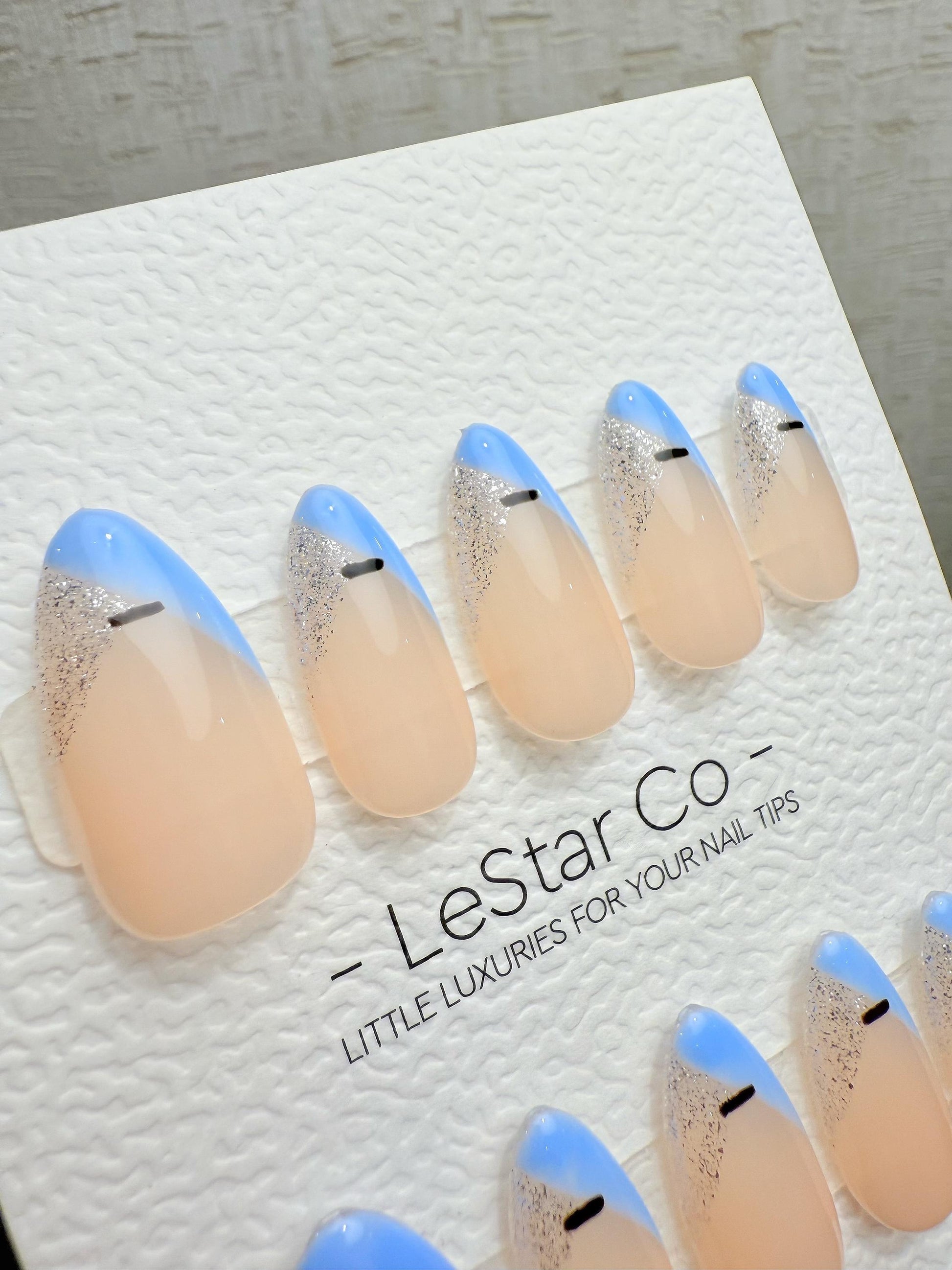Reusable Nordic Breeze Blue French Tip| Premium Handmade Press on Nails Gel | Fake Nails | Cute Pressons Gel Nail ML1078