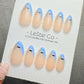 Reusable Nordic Breeze Blue French Tip| Premium Handmade Press on Nails Gel | Fake Nails | Cute Pressons Gel Nail ML1078