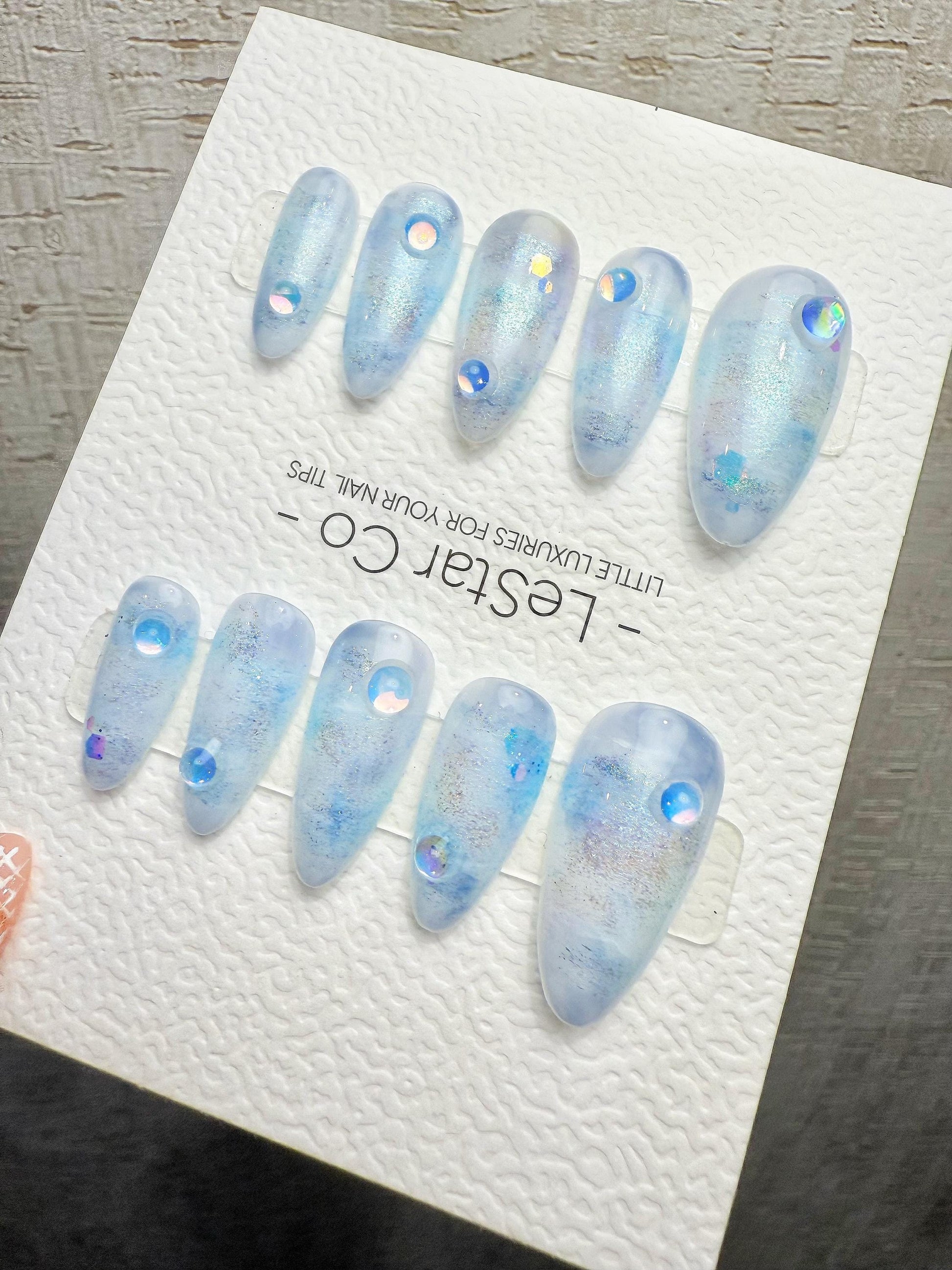 Reusable Frozen Dewdrop| Premium Handmade Press on Nails Gel | Fake Nails | Cute Pressons Gel Nail QN1079