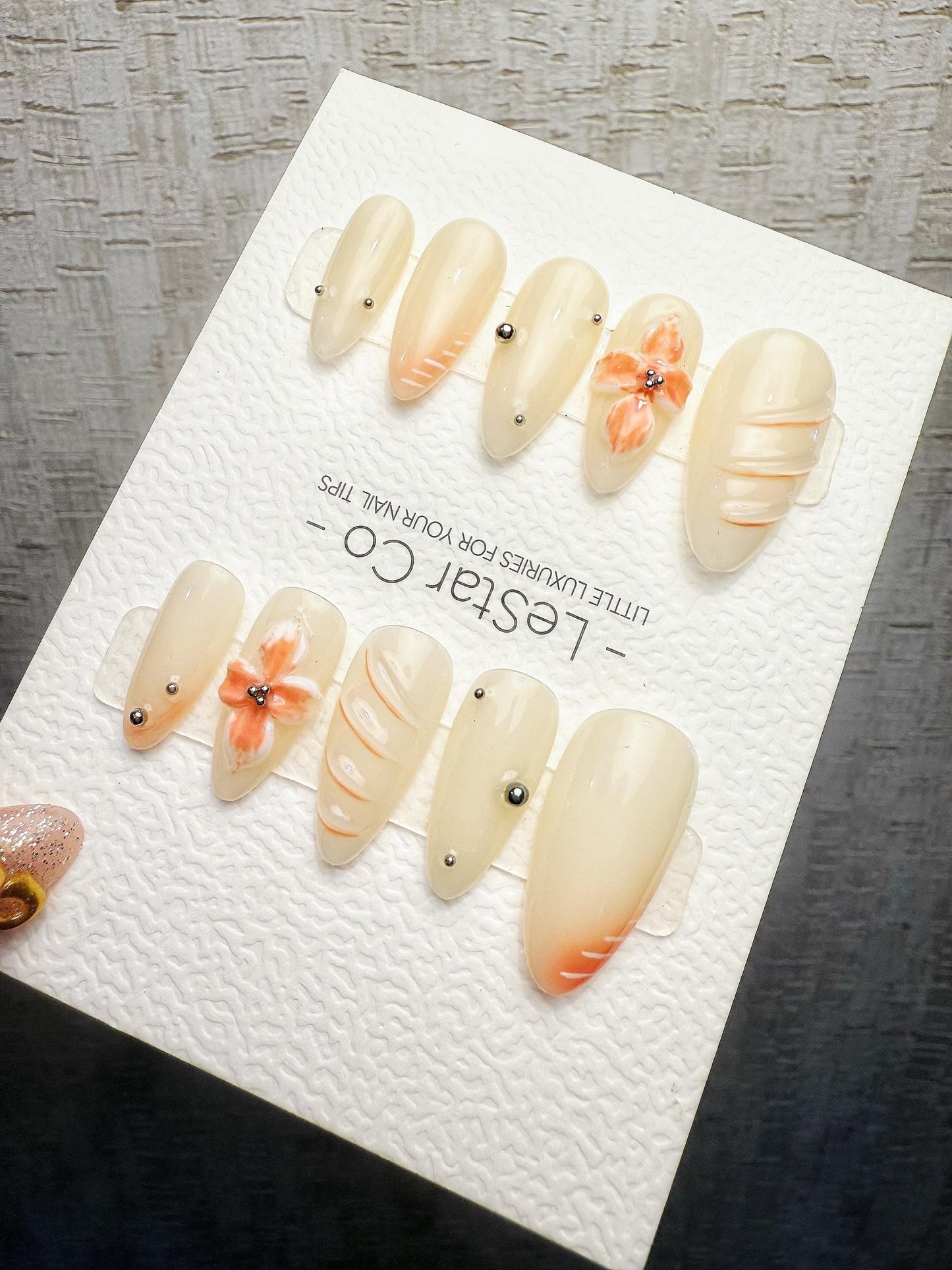 4for3 Timed Offer)Reusable Peach Blossom Veil 3D Petal| Premium Handmade Press on Nails Gel | Fake Nails | Cute Pressons Gel Nail TMR1063