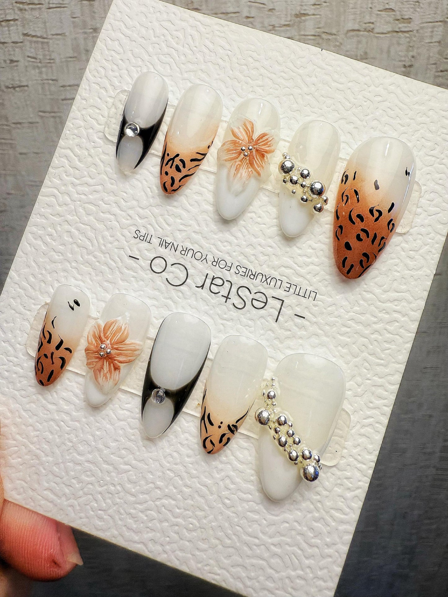 4for3 Timed Offer)Reusable Savanna Bloom 3D Petal| Premium Handmade Press on Nails Gel | Fake Nails | Cute Pressons Gel Nail TMR1064