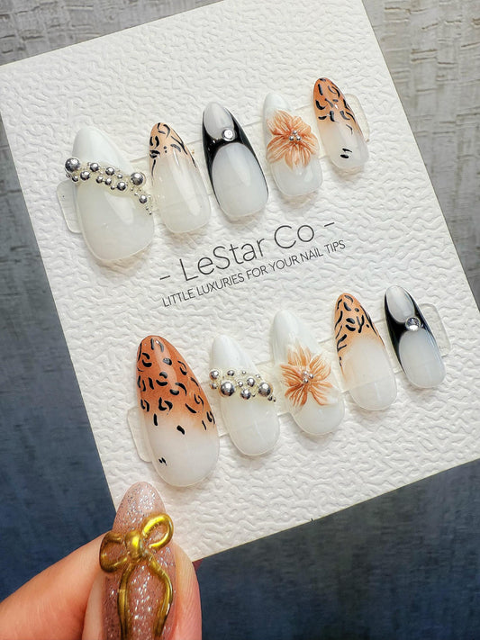 4for3 Timed Offer)Reusable Savanna Bloom 3D Petal| Premium Handmade Press on Nails Gel | Fake Nails | Cute Pressons Gel Nail TMR1064