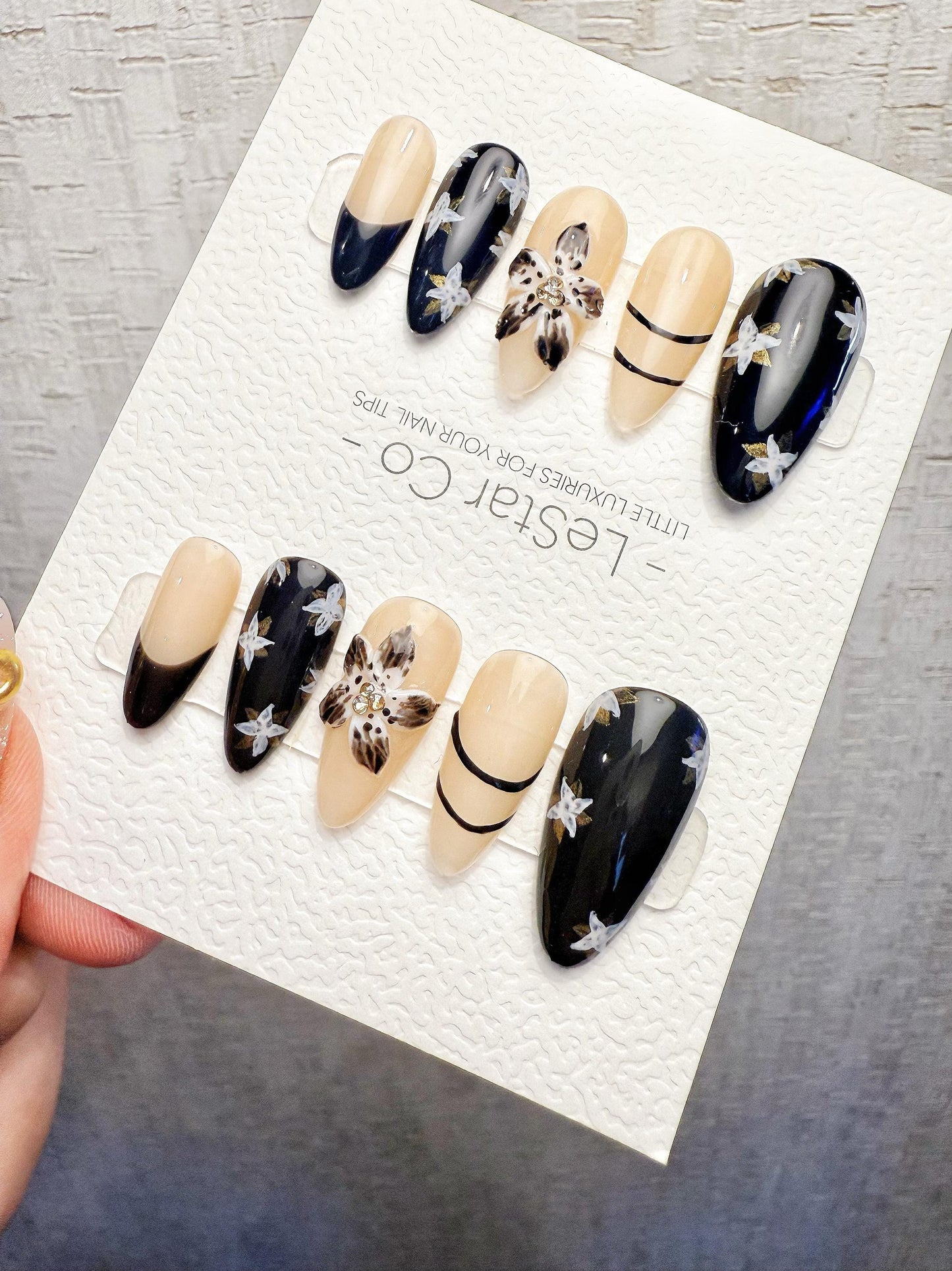 4for3 Timed Offer)Reusable Noir Garden 3D Petal| Premium Handmade Press on Nails Gel | Fake Nails | Cute Pressons Gel Nail TMR1065