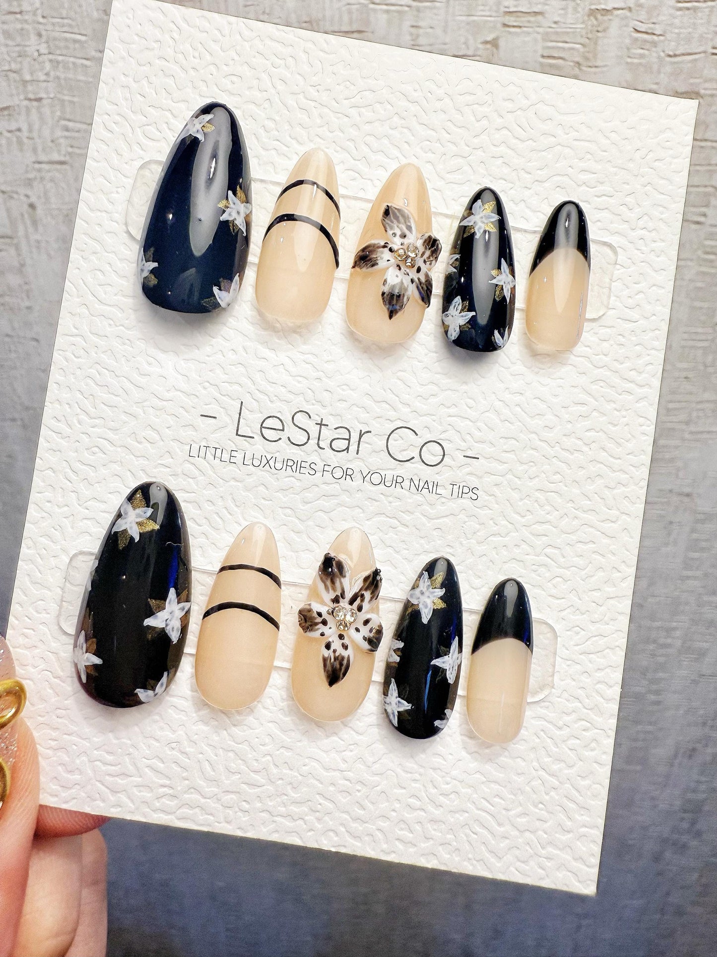 4for3 Timed Offer)Reusable Noir Garden 3D Petal| Premium Handmade Press on Nails Gel | Fake Nails | Cute Pressons Gel Nail TMR1065