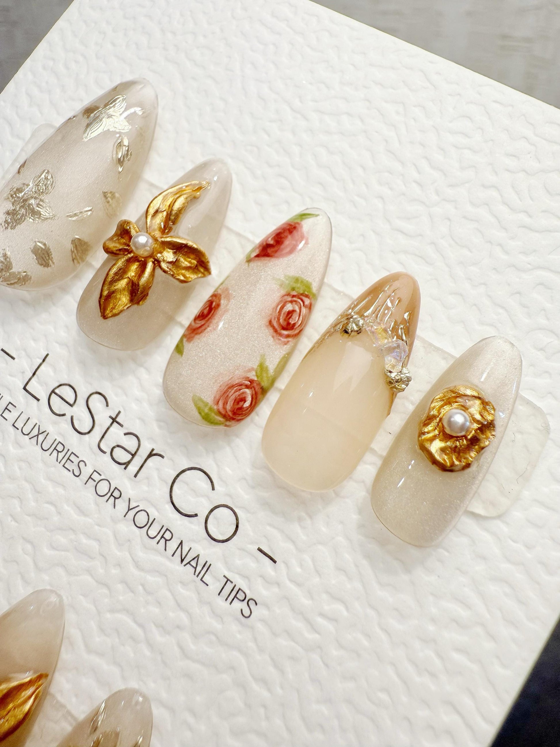 4for3 Timed Offer)Reusable Noir Garden 3D Petal| Premium Handmade Press on Nails Gel | Fake Nails | Cute Pressons Gel Nail TMR1067