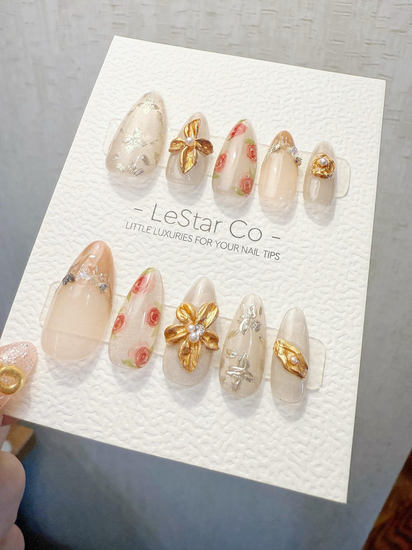 4for3 Timed Offer)Reusable Noir Garden 3D Petal| Premium Handmade Press on Nails Gel | Fake Nails | Cute Pressons Gel Nail TMR1067