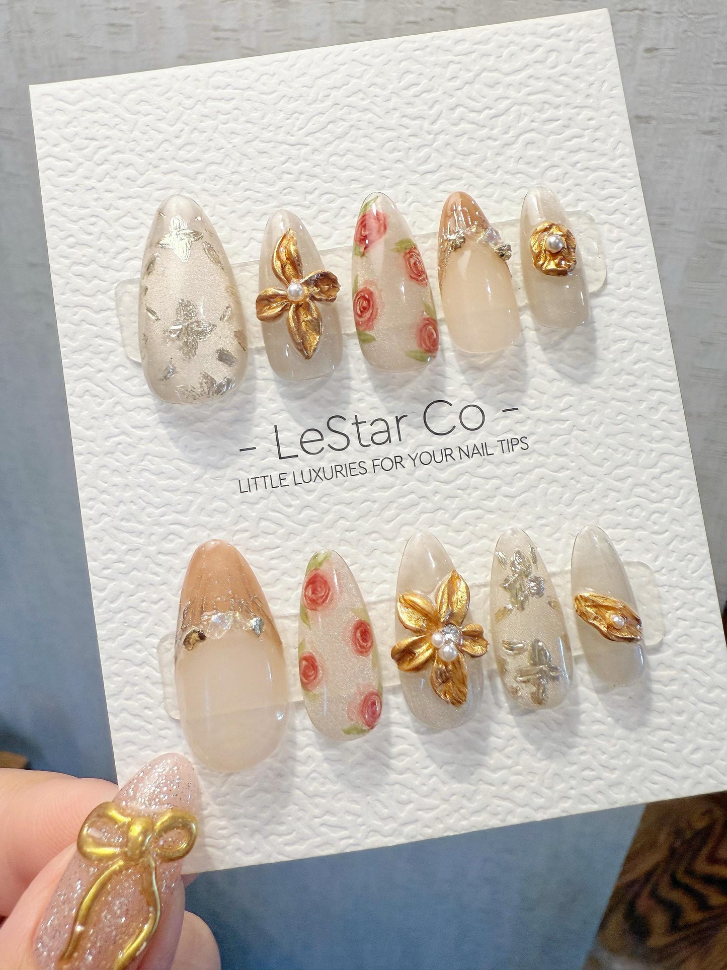 4for3 Timed Offer)Reusable Noir Garden 3D Petal| Premium Handmade Press on Nails Gel | Fake Nails | Cute Pressons Gel Nail TMR1067