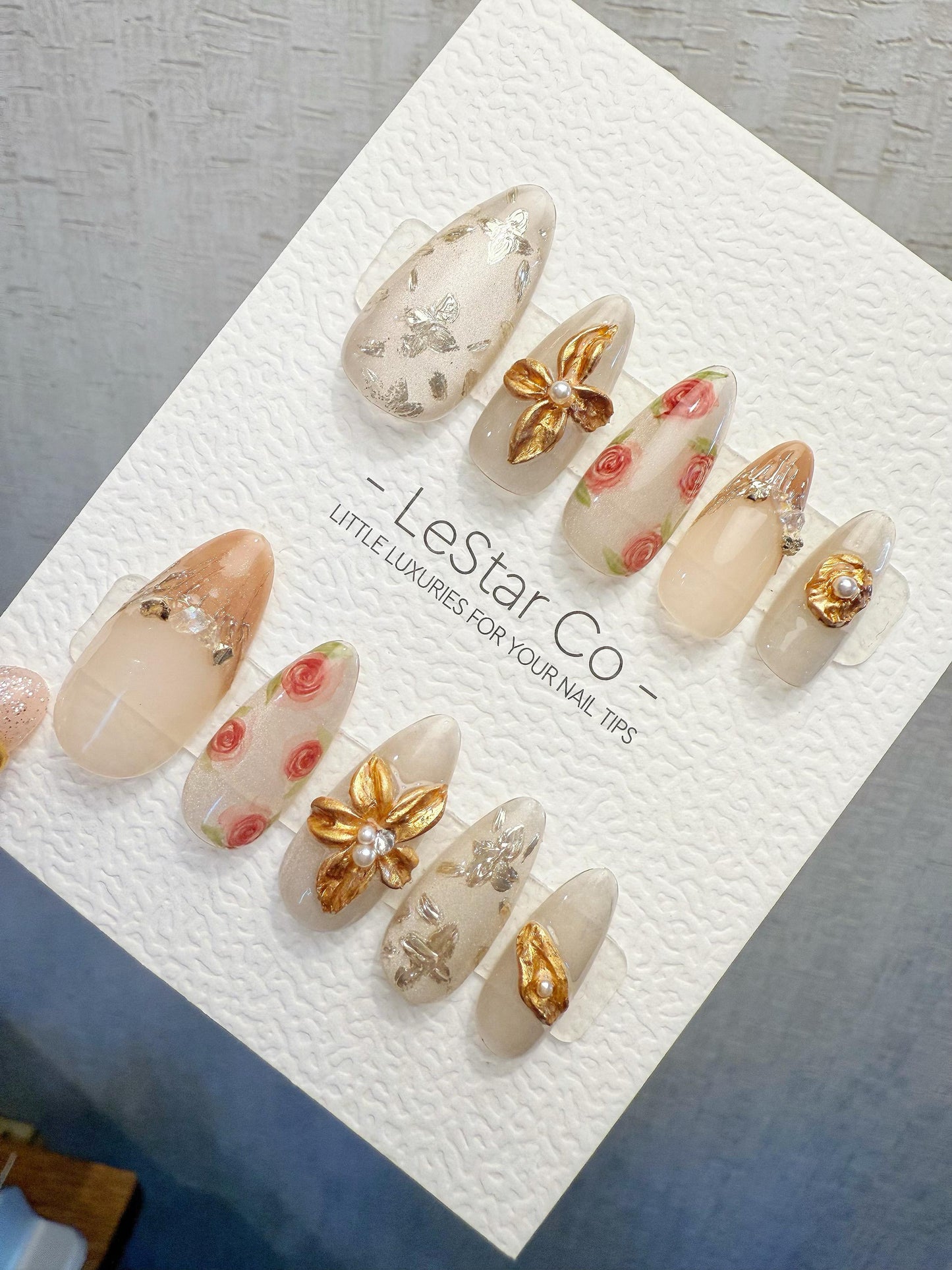 4for3 Timed Offer)Reusable Noir Garden 3D Petal| Premium Handmade Press on Nails Gel | Fake Nails | Cute Pressons Gel Nail TMR1067