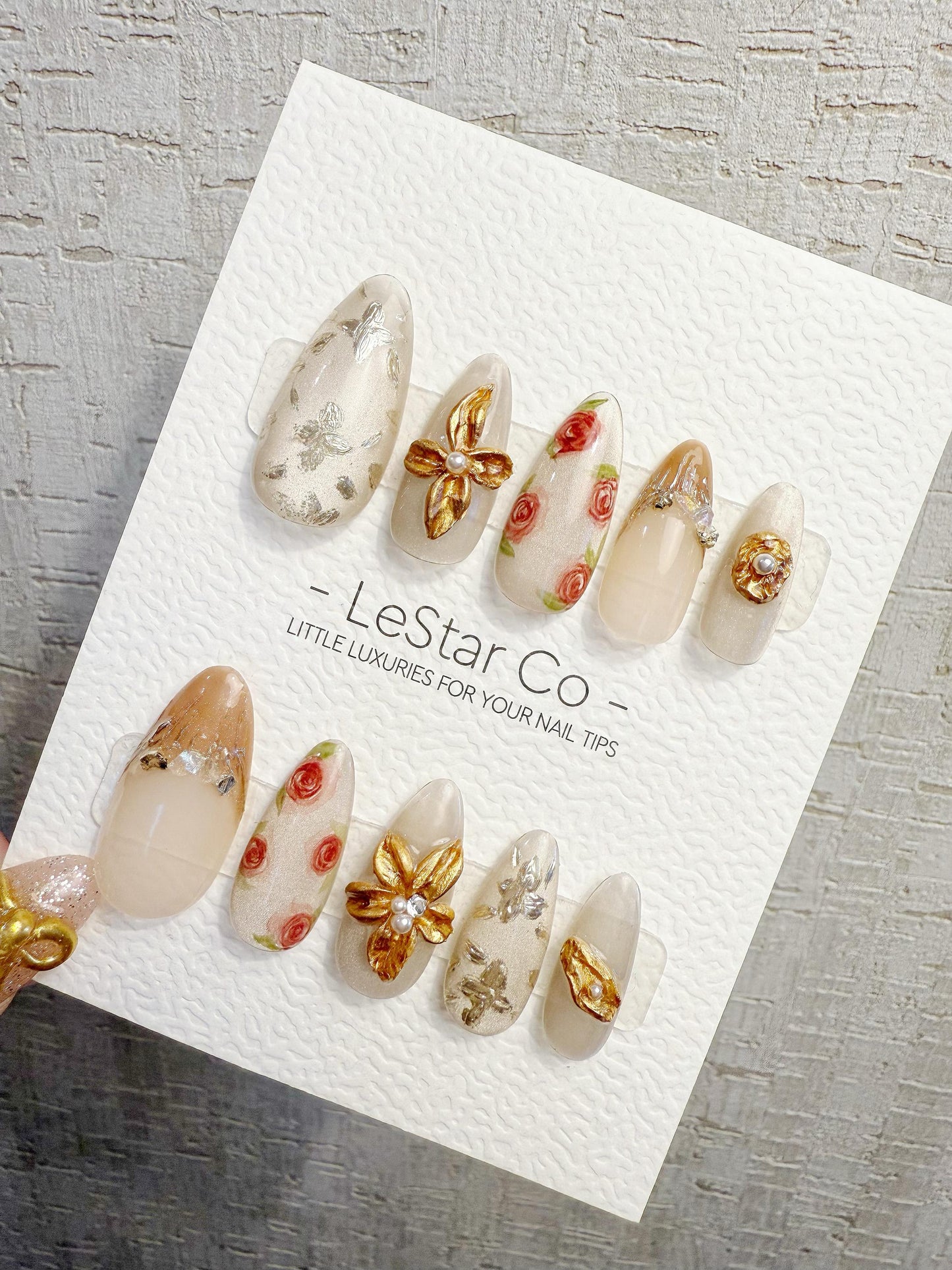 4for3 Timed Offer)Reusable Noir Garden 3D Petal| Premium Handmade Press on Nails Gel | Fake Nails | Cute Pressons Gel Nail TMR1067