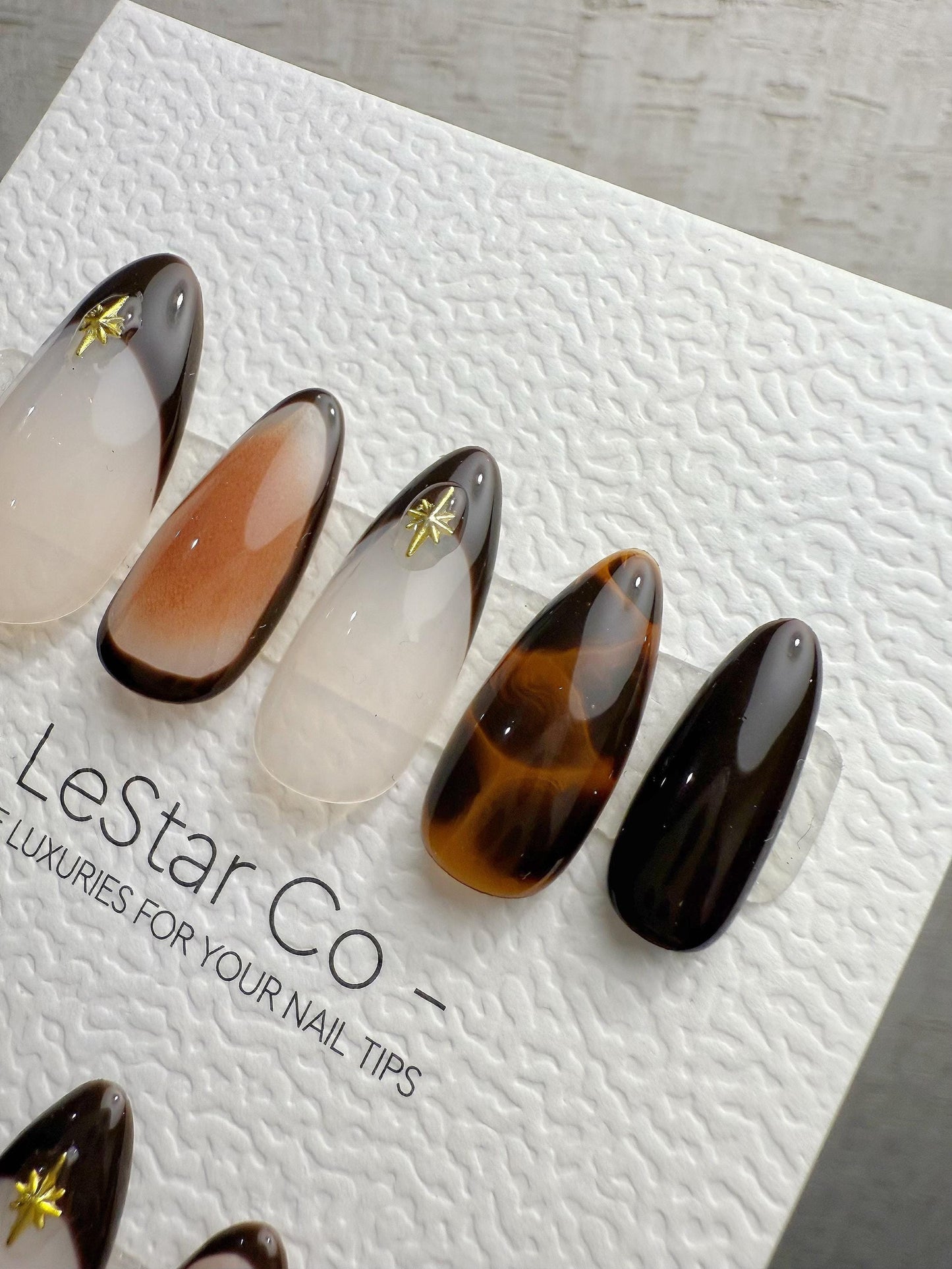 4for3 Timed Offer)Reusable Starlit Espresso French Tip|Premium Handmade Press on Nails Gel | Fake Nails | Cute Pressons Nail QN1081
