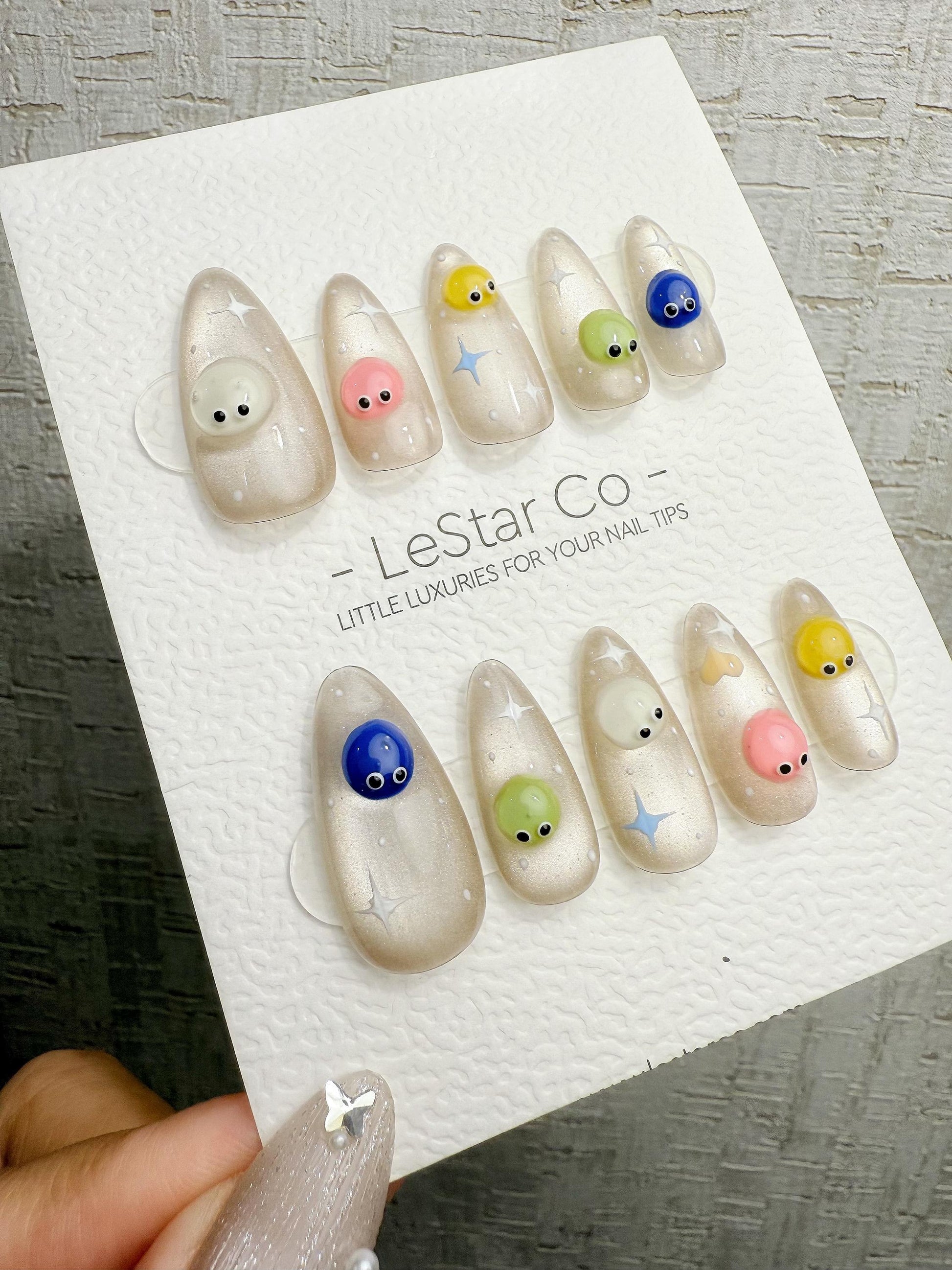 4for3 Timed Offer)Reusable Galaxy Buddies Cat Eye Effect |Premium Handmade Press on Nails Gel | Fake Nails | Cute Pressons Nail QN1086