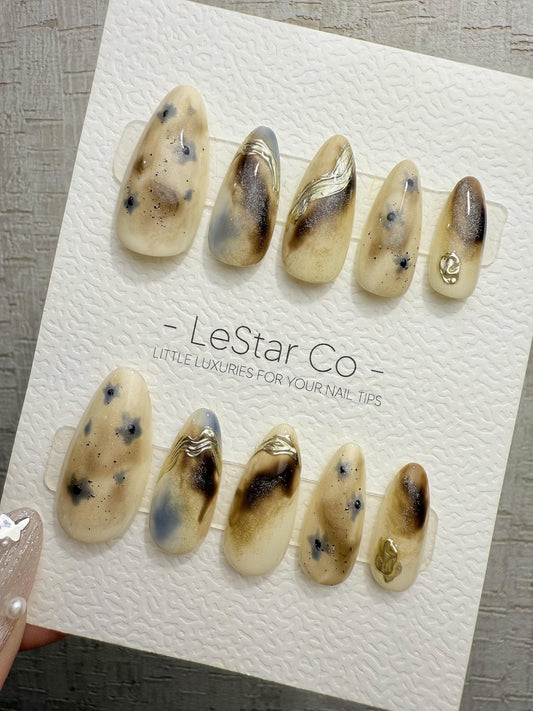 4for3 Timed Offer)Reusable Desert Bloom Cat Eye Effect| Premium Handmade Press on Nails Gel | Fake Nails | Cute Pressons Gel Nail QN1083