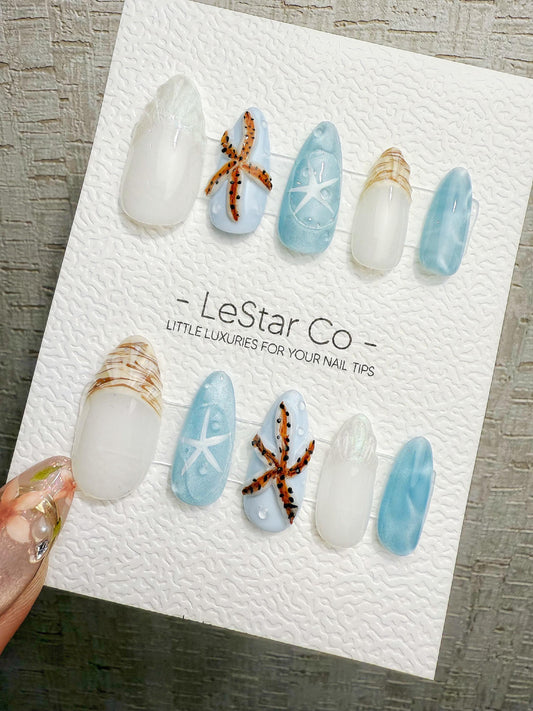 4for3 Timed Offer)Reusable Ocean Breeze Dream Cat Eye Effect | Premium Handmade Press on Nails Gel | Fake Nails | Pressons Gel Nail TMR1090