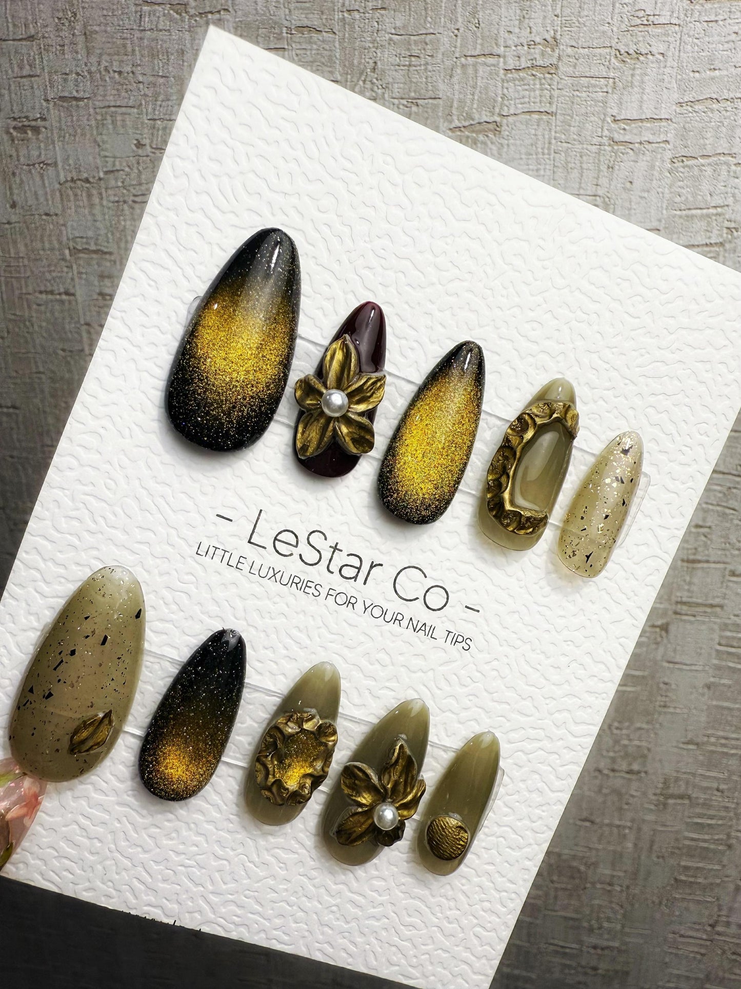 4for3 Timed Offer)Reusable Antique Bloom Charm Cat Eye Effect | Premium Handmade Press on Nails Gel | Fake Nails | Pressons Gel Nail TMR1091