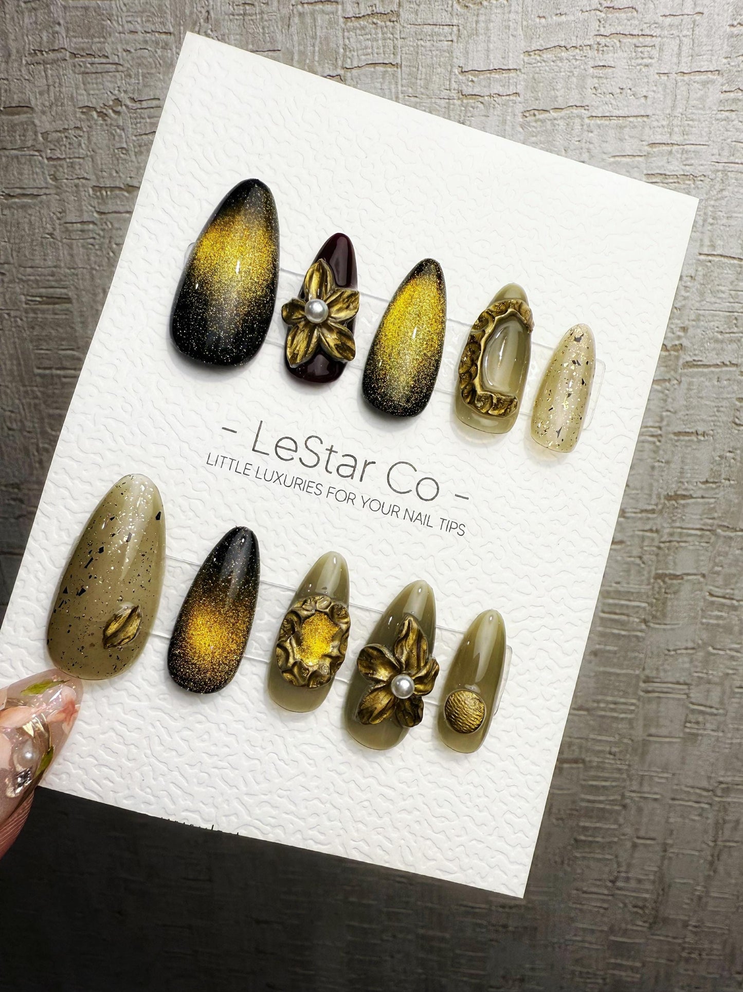 4for3 Timed Offer)Reusable Antique Bloom Charm Cat Eye Effect | Premium Handmade Press on Nails Gel | Fake Nails | Pressons Gel Nail TMR1091