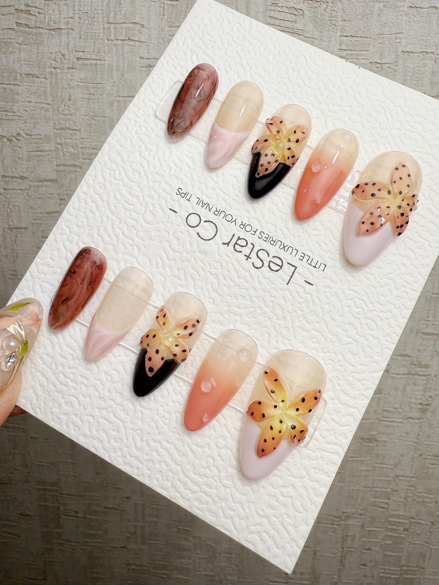 4for3 Timed Offer)Reusable Pink Petal Playtime 3D Effect | Premium Handmade Press on Nails Gel | Fake Nails | Pressons Gel Nail TMR1092