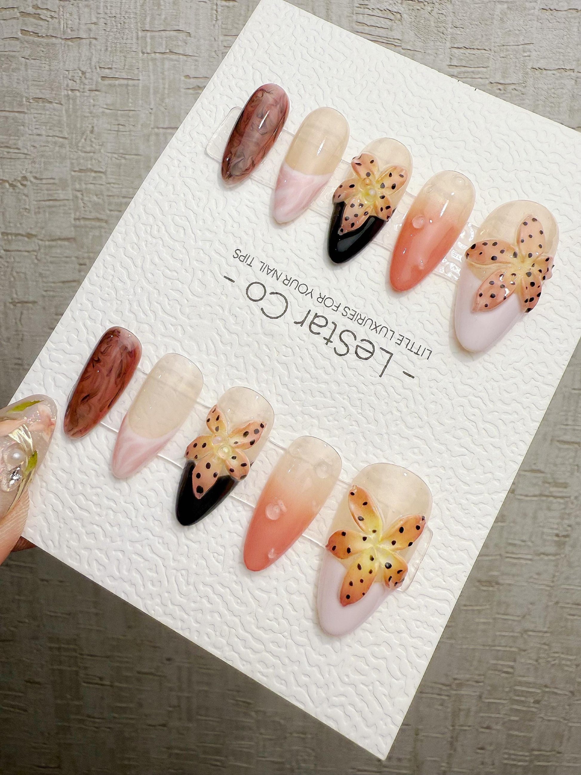 4for3 Timed Offer)Reusable Pink Petal Playtime 3D Effect | Premium Handmade Press on Nails Gel | Fake Nails | Pressons Gel Nail TMR1092