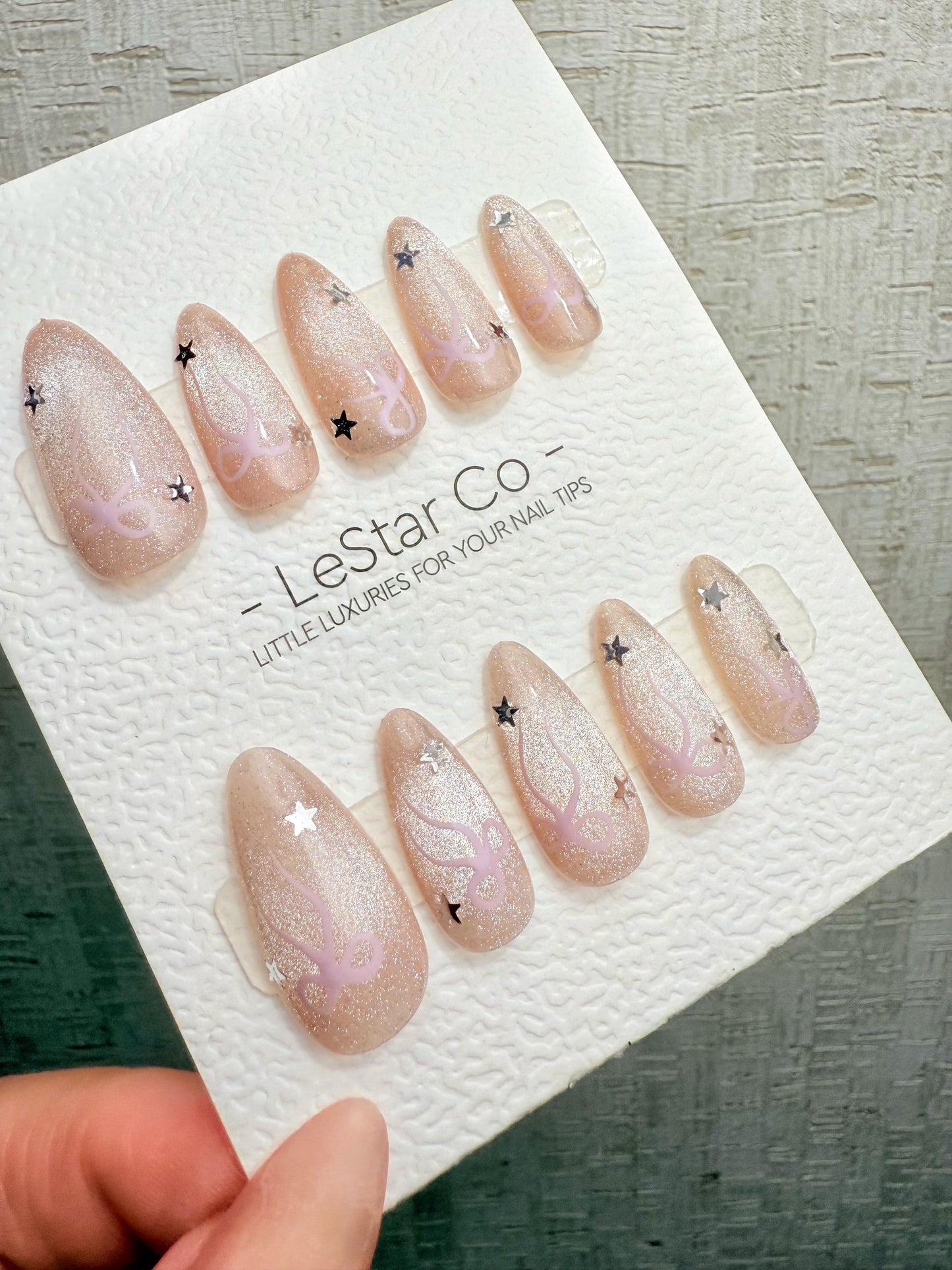 4for3 Timed Offer)Reusable Pink Ribbon Galaxy Cat Eye Effect |Premium Handmade Press on Nails Gel | Fake Nails | Cute Pressons Nail TMR1094