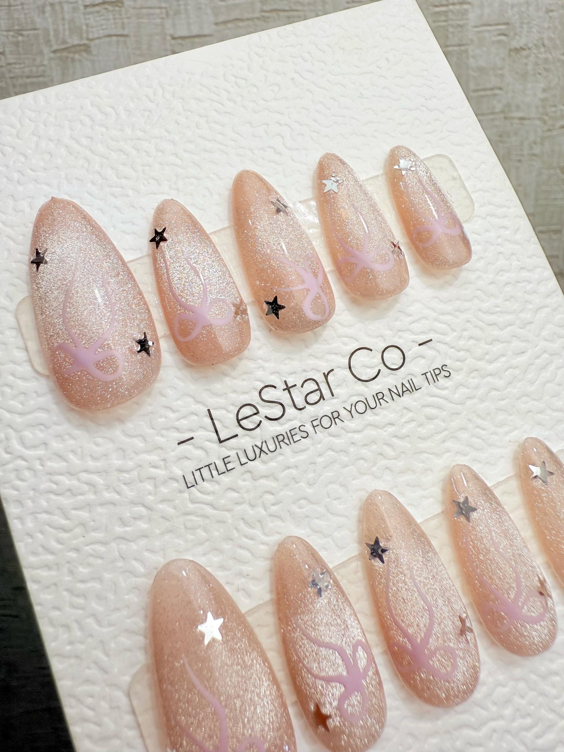 4for3 Timed Offer)Reusable Pink Ribbon Galaxy Cat Eye Effect |Premium Handmade Press on Nails Gel | Fake Nails | Cute Pressons Nail TMR1094